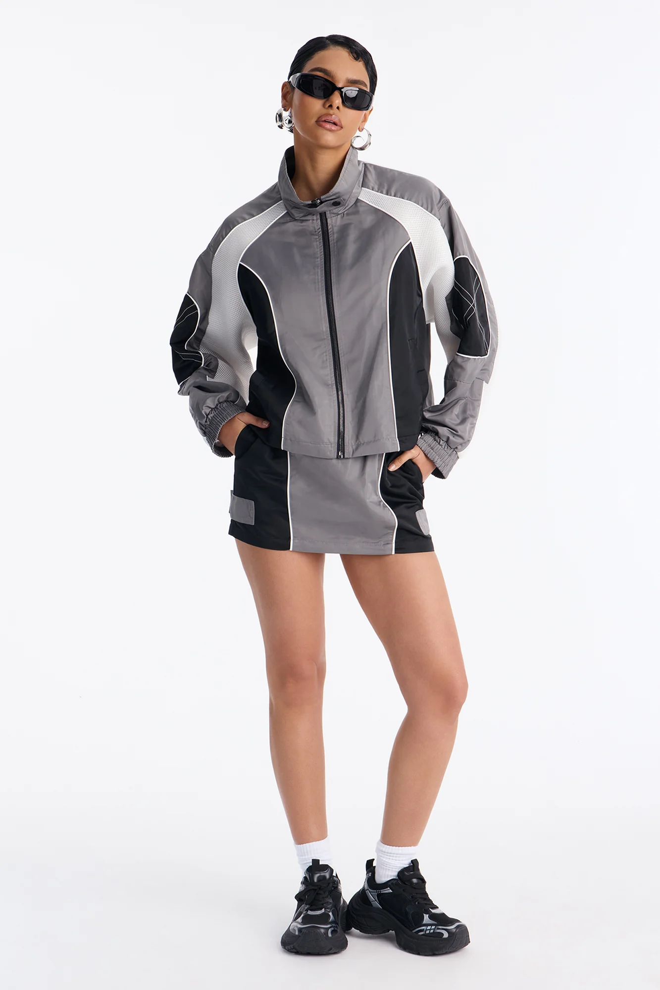 vanna Windbreaker Mini Skirt Set - Grey/combo