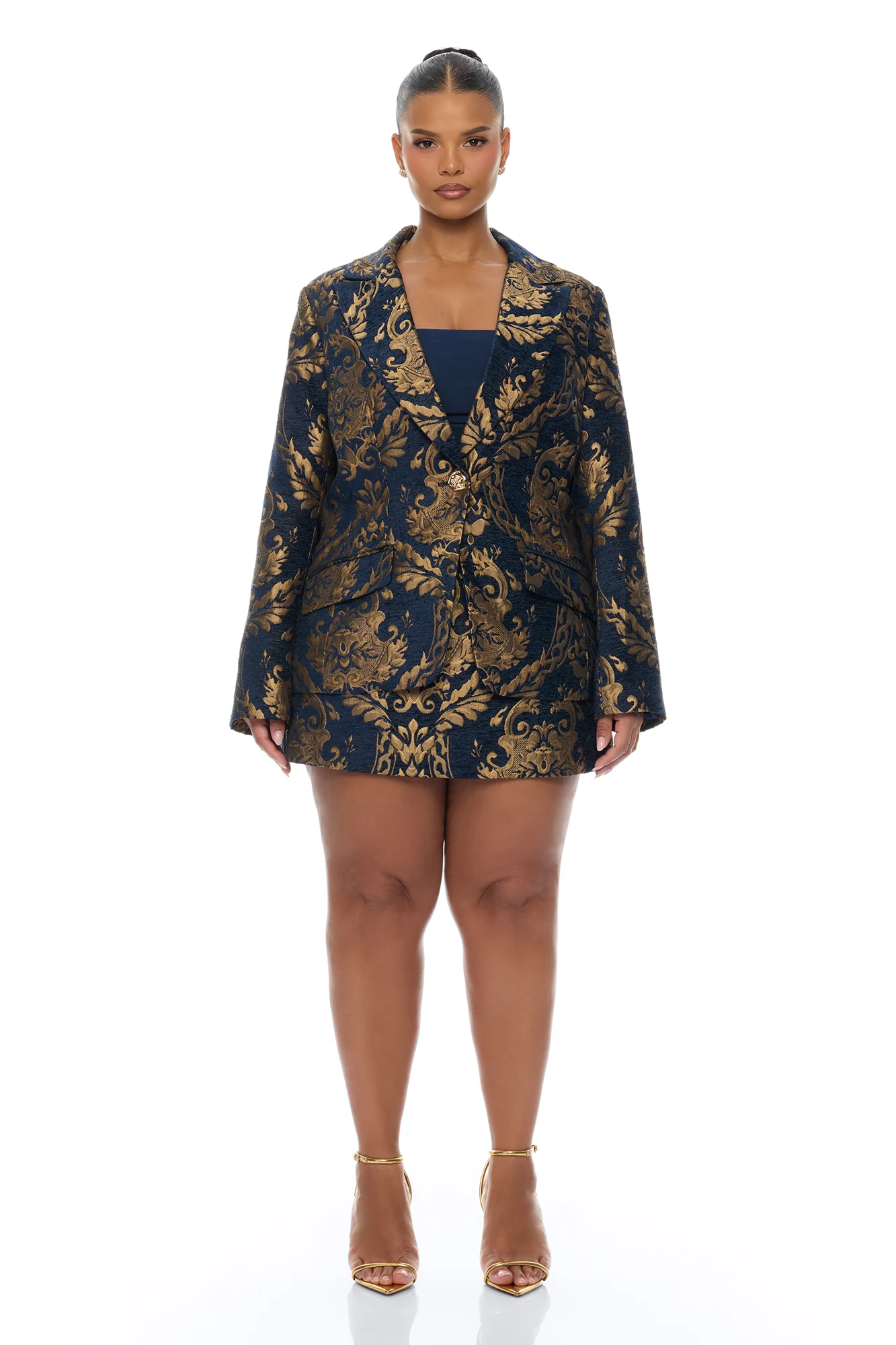 Vanya Jacquard Blazer Skirt Set - Navy/combo - Image 5