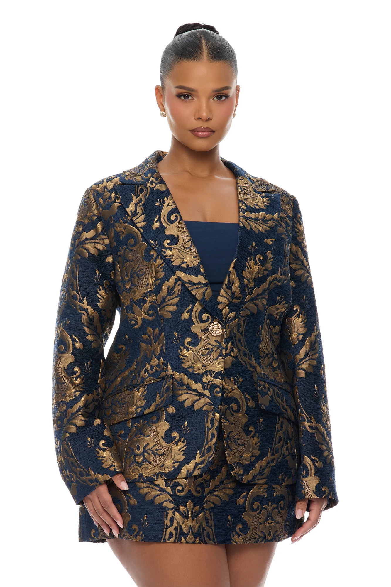 Vanya Jacquard Blazer Skirt Set - Navy/combo - Image 6