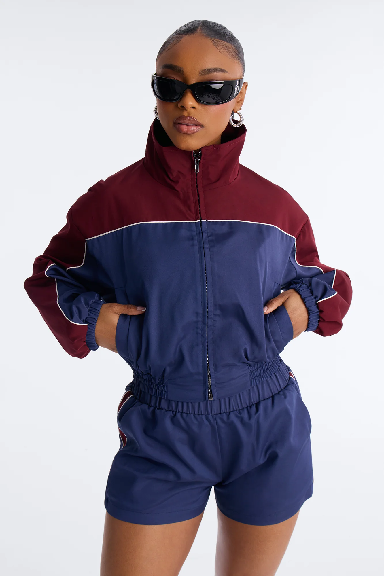Varsity Girl Windbreaker Short Set - Navy/combo