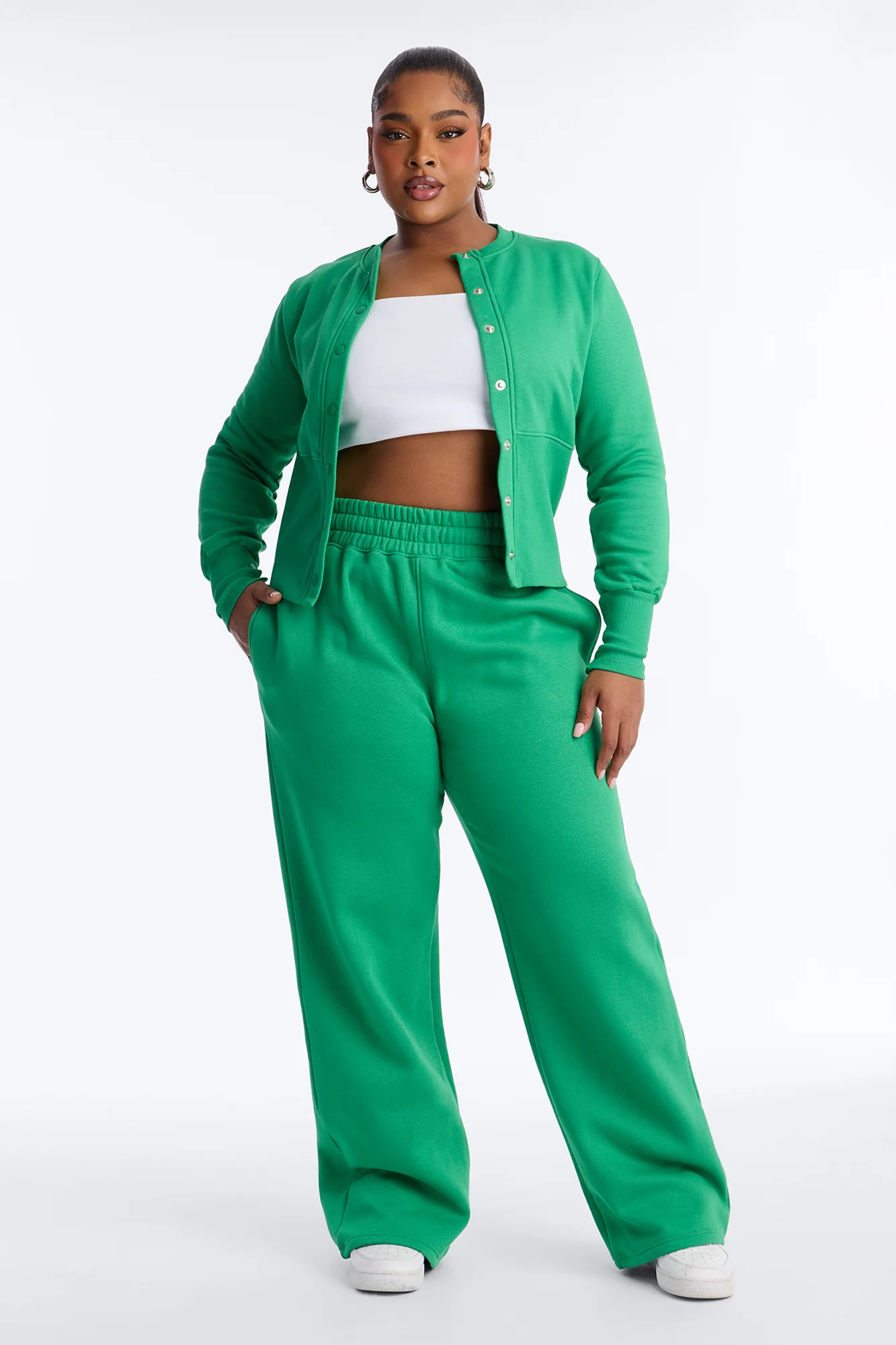 Varsity Girly Fleece Wide Leg Pant Set - Kelly Green - Image 5