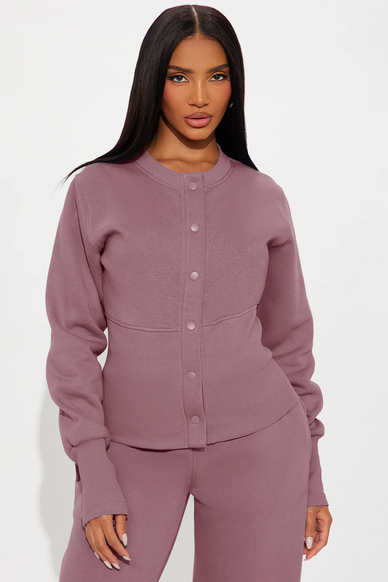 Varsity Girly Fleece Wide Leg Pant Set - Mauve - Image 2