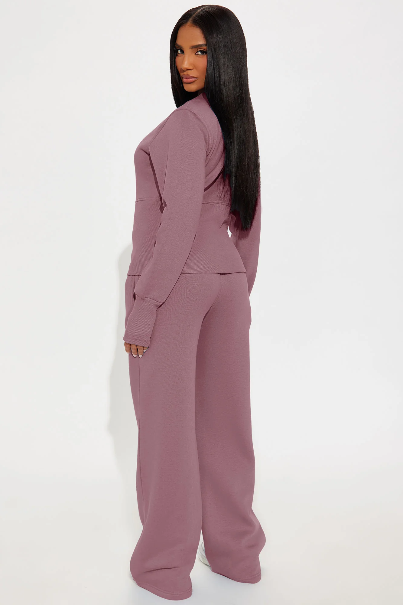 Varsity Girly Fleece Wide Leg Pant Set - Mauve - Image 3