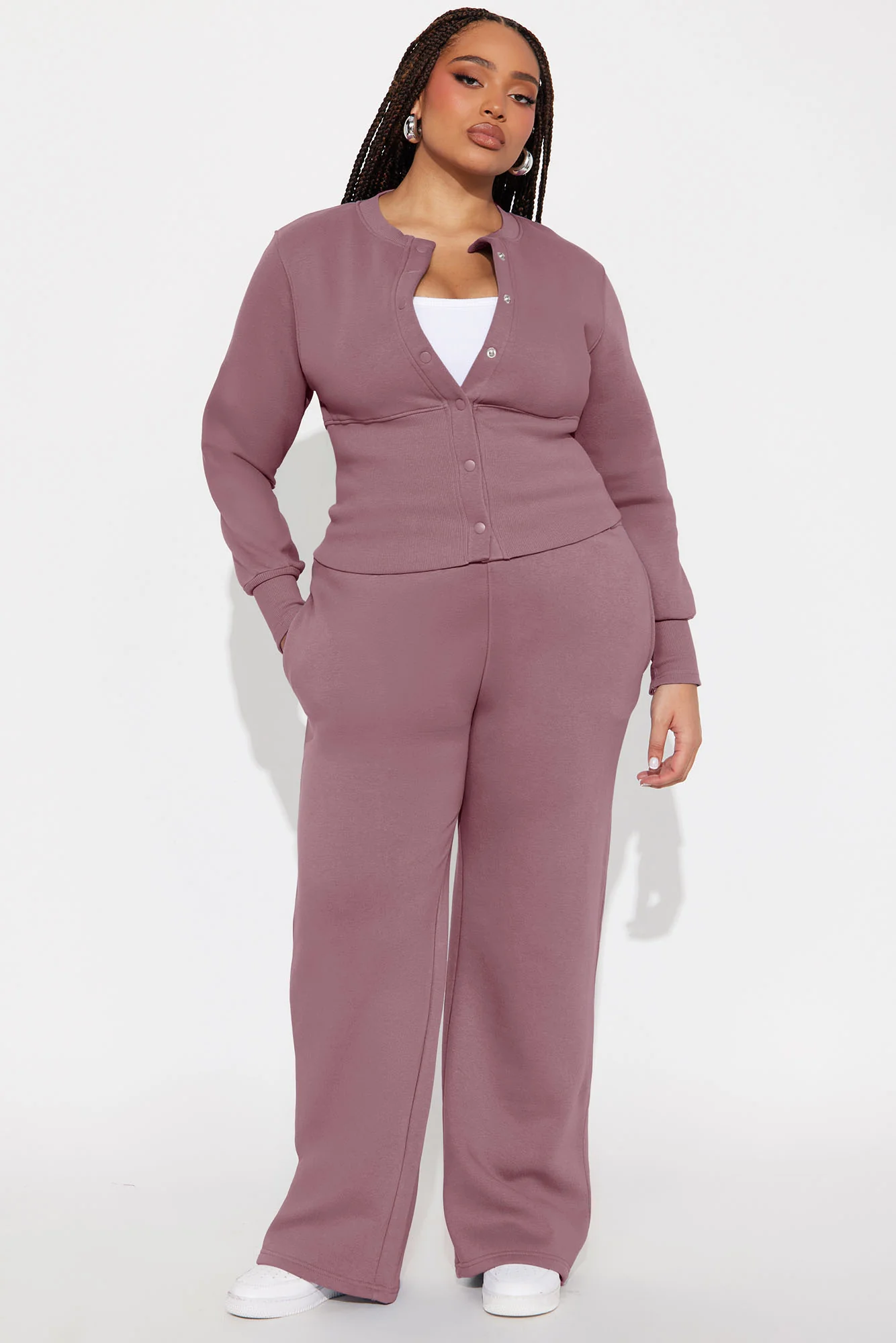 Varsity Girly Fleece Wide Leg Pant Set - Mauve - Image 4