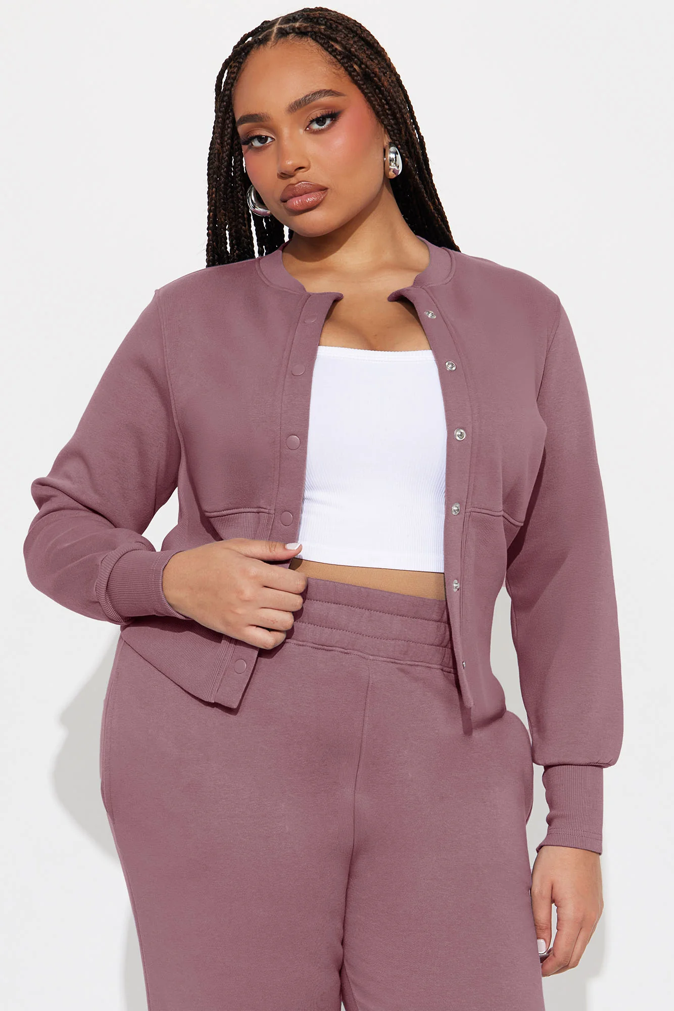 Varsity Girly Fleece Wide Leg Pant Set - Mauve - Image 5