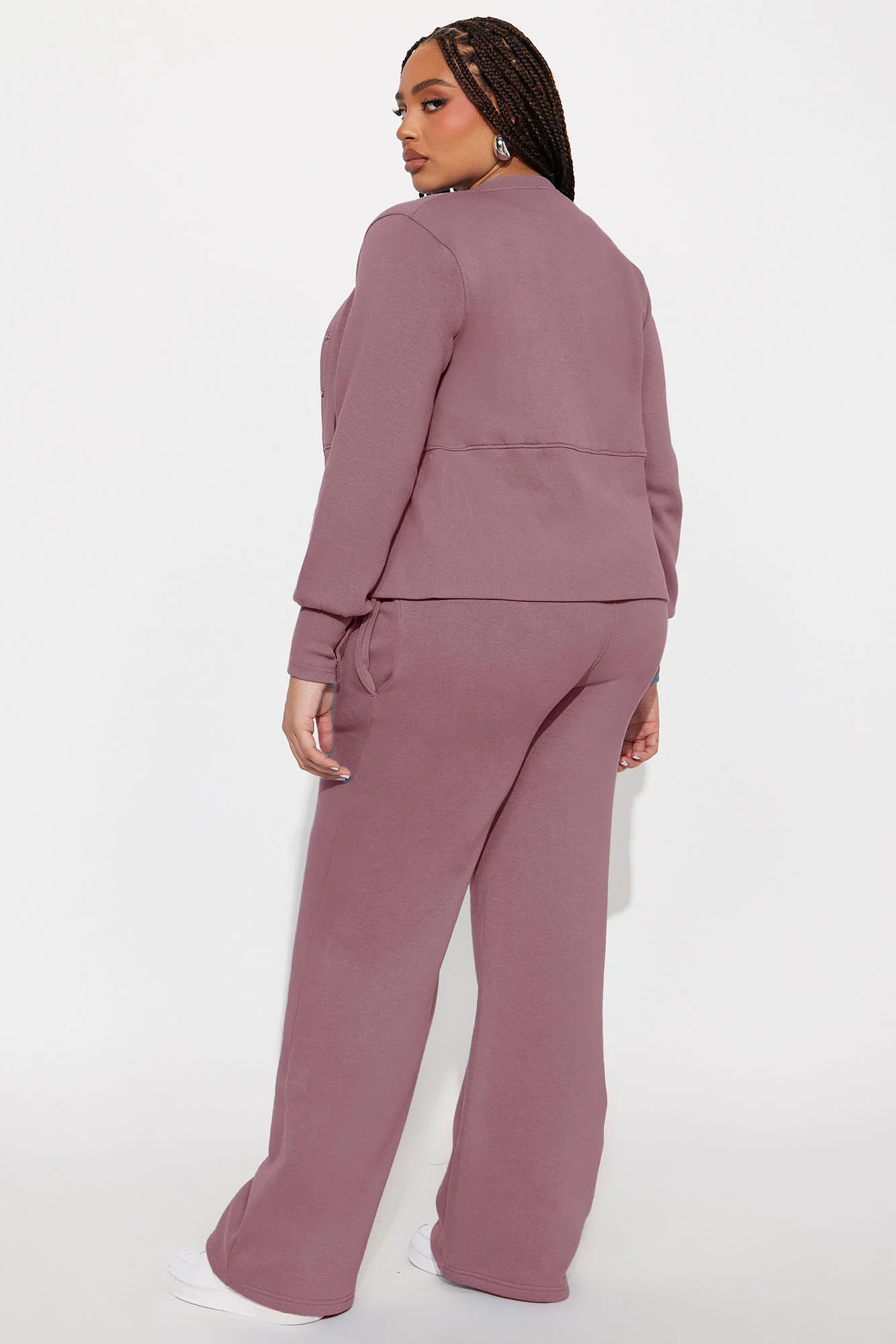Varsity Girly Fleece Wide Leg Pant Set - Mauve - Image 6