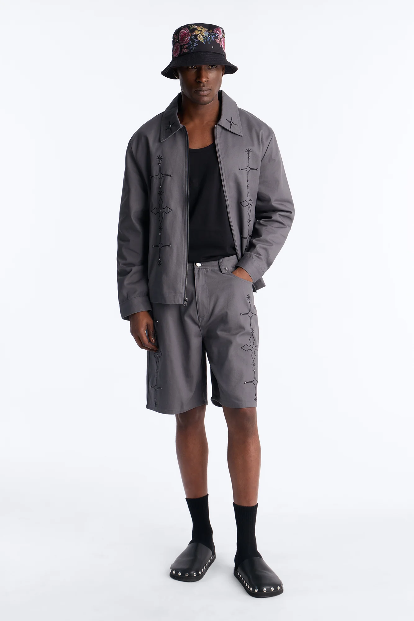 Vatican City Stitched Embellished Work Jacket - Grey - Image 2