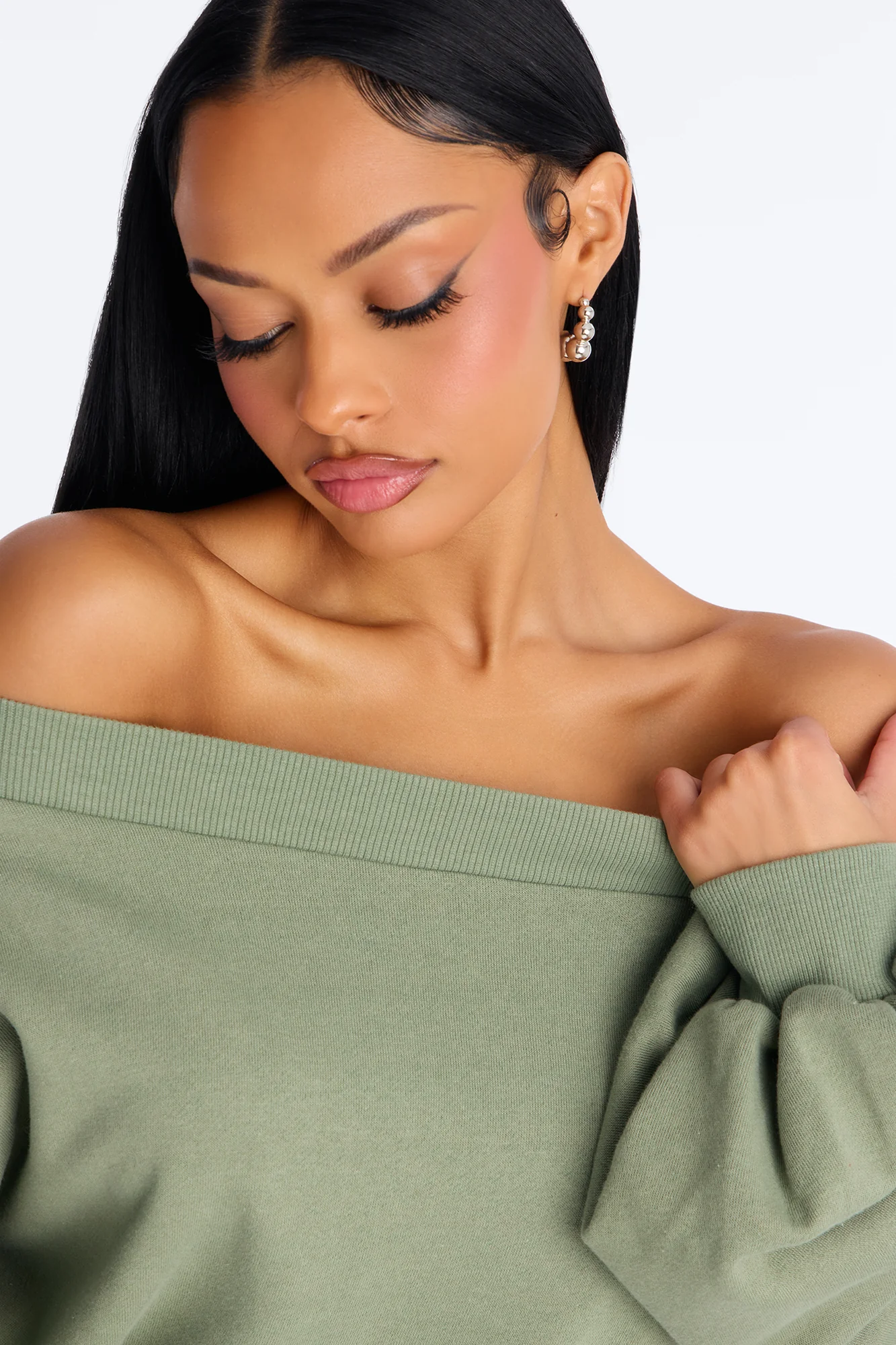 Vera Off Shoulder Oversized Sweatshirt - Sage - Image 3