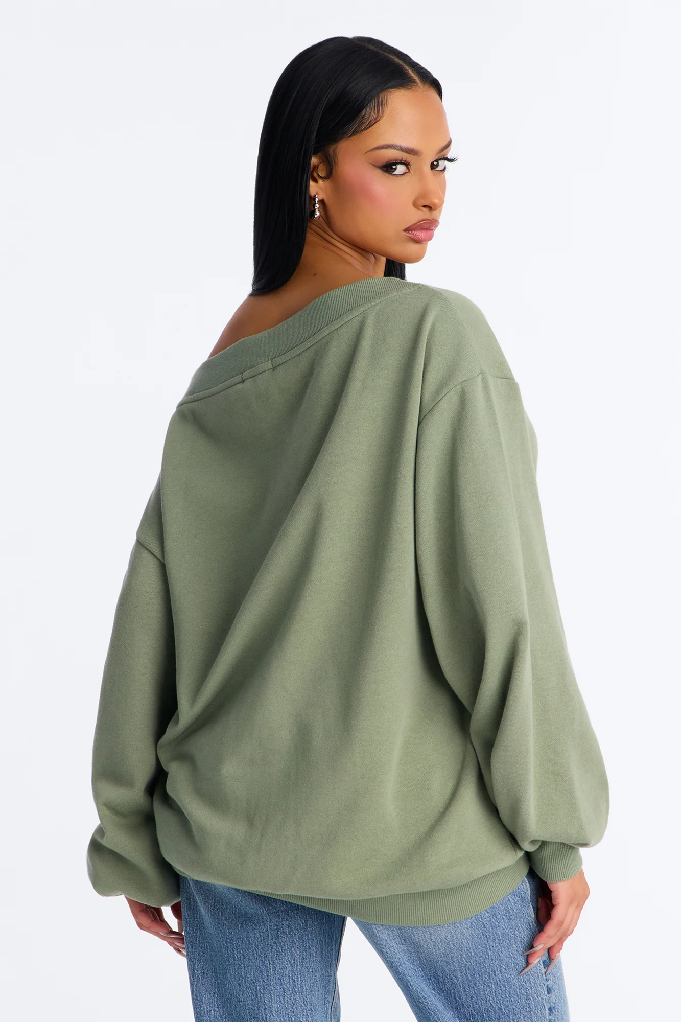 Vera Off Shoulder Oversized Sweatshirt - Sage - Image 4