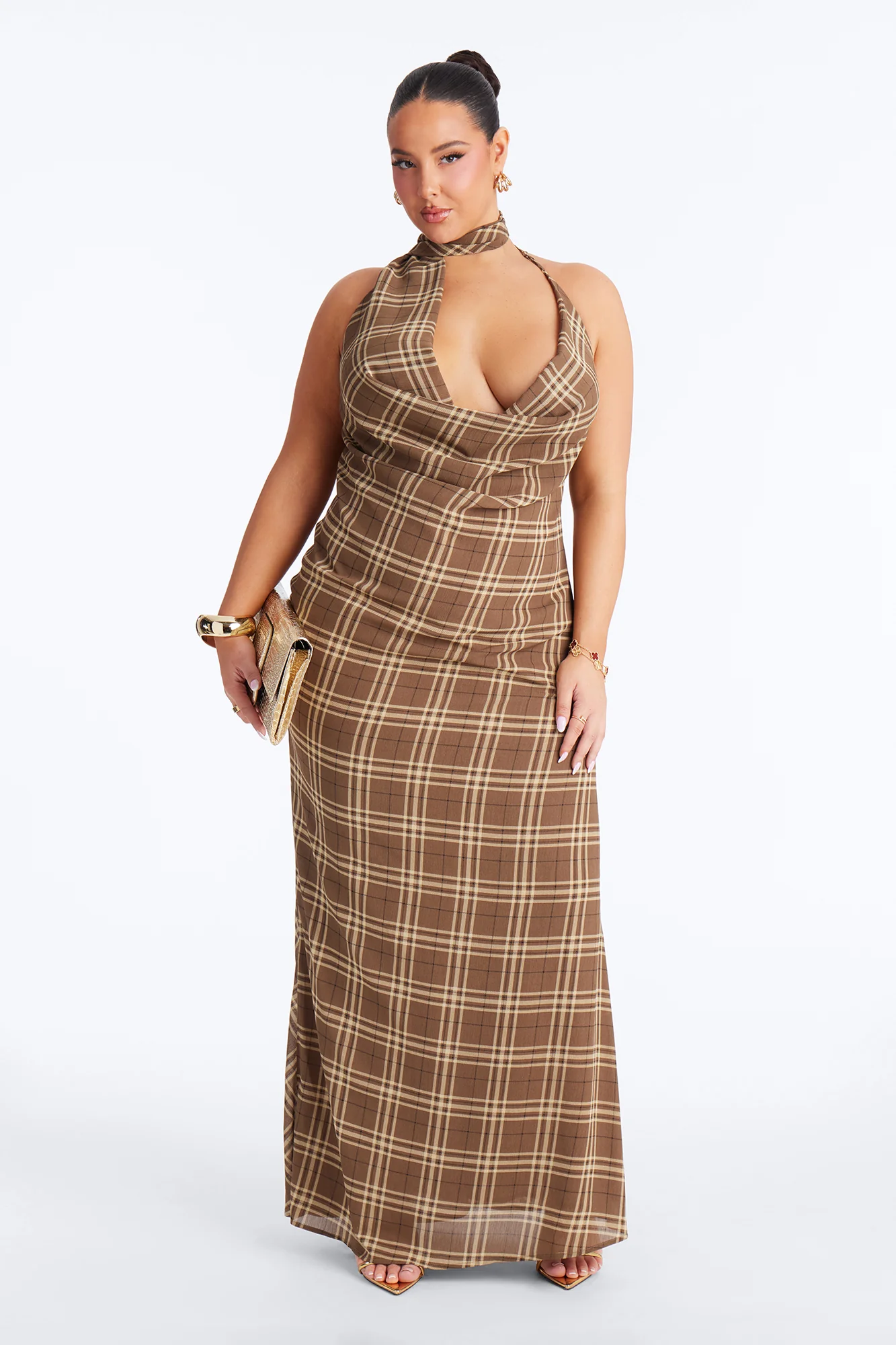 Verona Plaid Chiffon Maxi Dress - Brown/combo - Image 5