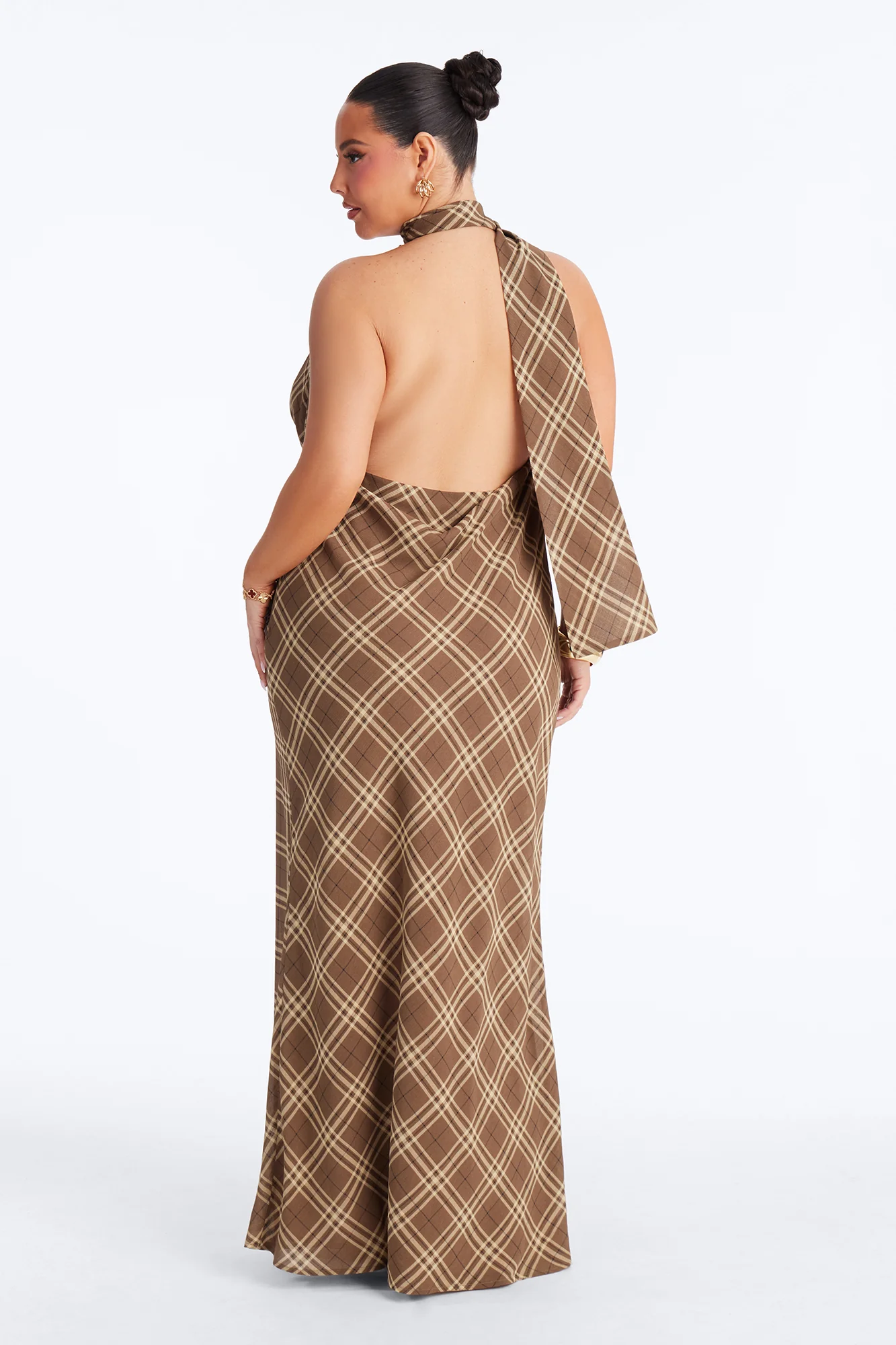 Verona Plaid Chiffon Maxi Dress - Brown/combo - Image 8