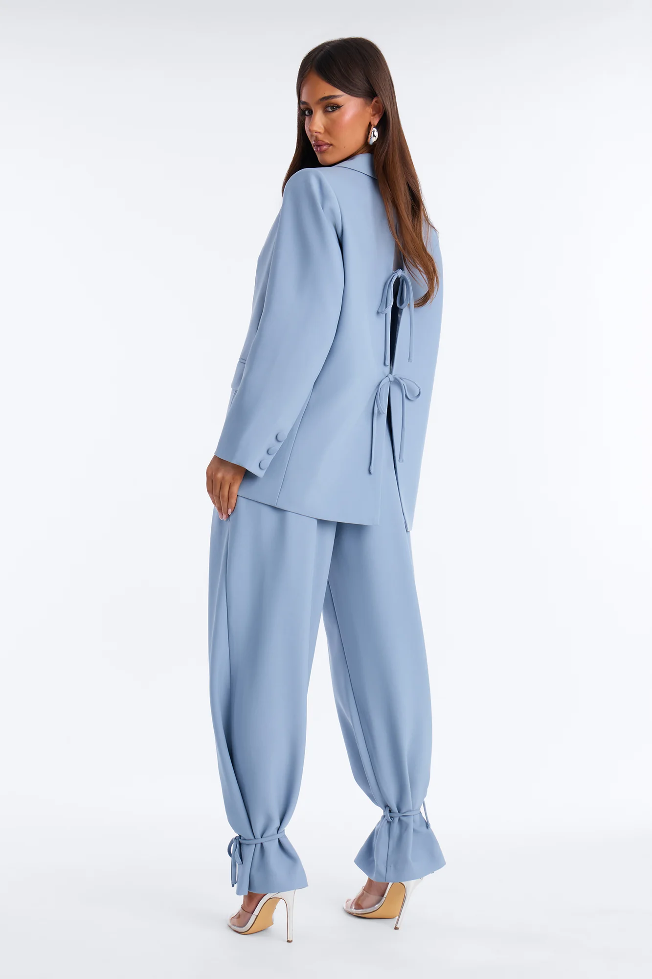 Veronica Blazer Cinched Pant Set - Dusty Blue - Image 3