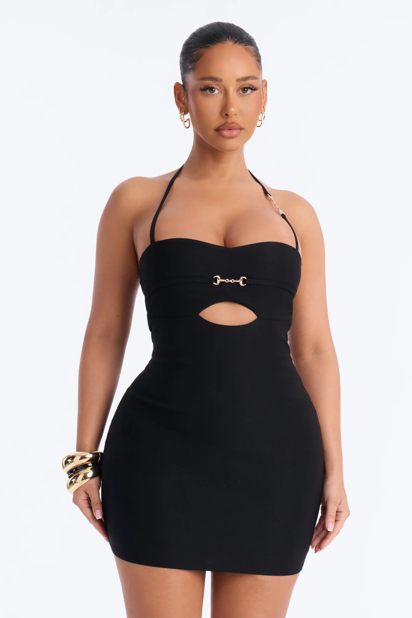 Veronica Cut Out Halter Mini Dress - Black - Image 2