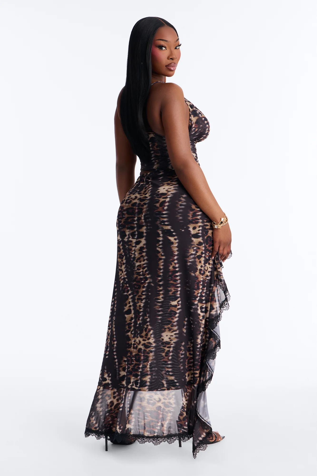 Veronica High Low Mesh Skirt Set - Brown/combo - Image 6