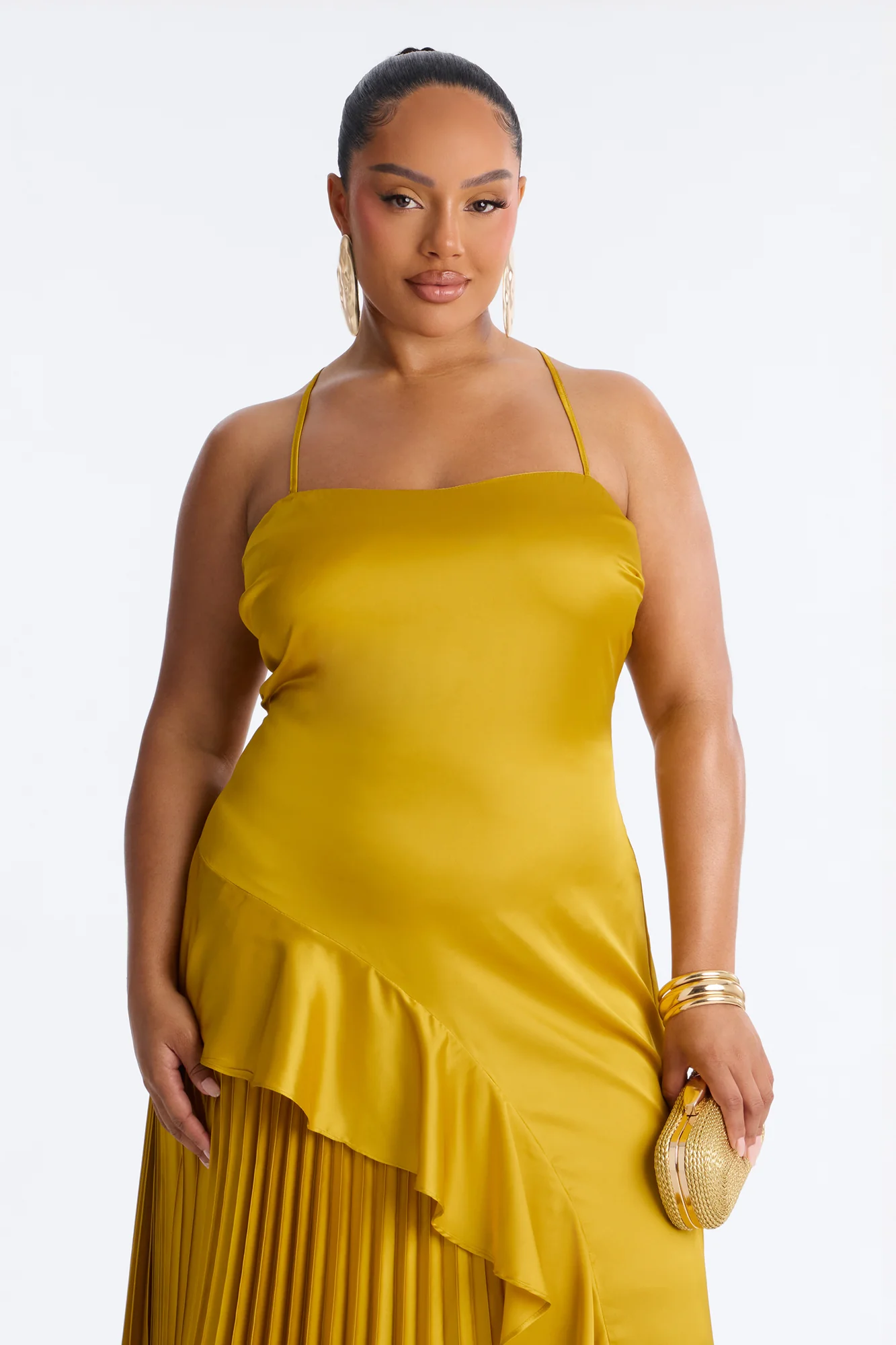 Veronica Pleated Ruffle Satin Gown - Gold - Image 6