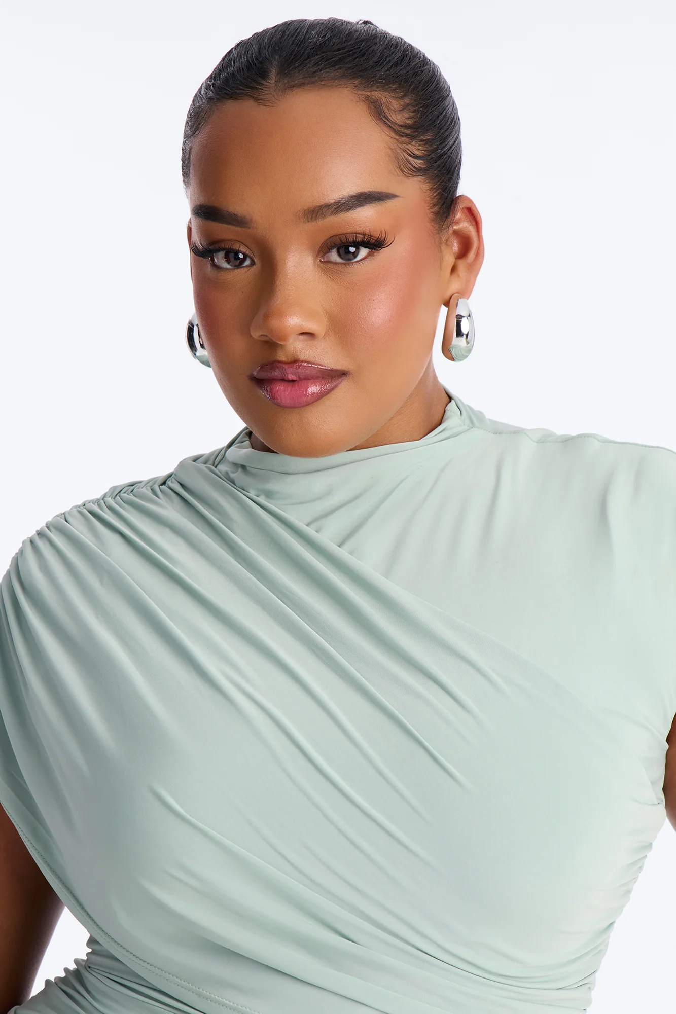Veronica Ruched Draped Mini Dress - Sage - Image 7