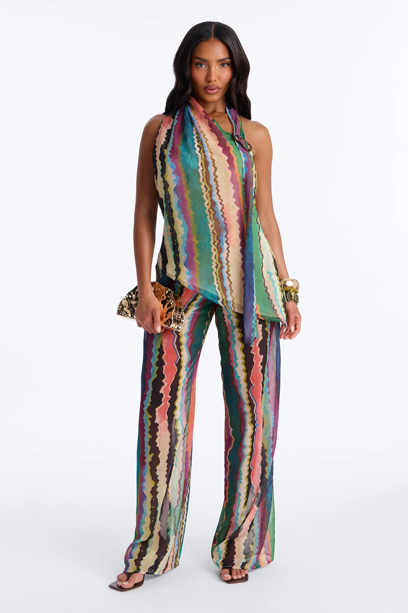 Victoria Getaway Chiffon Pant Set - Multi Color