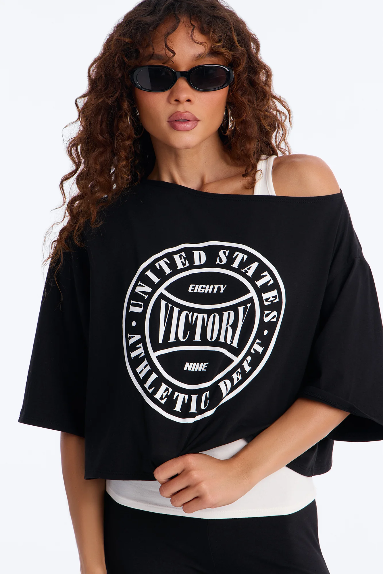 Victory Lap 3 Piece Off Shoulder Capri Set - Black - Image 2