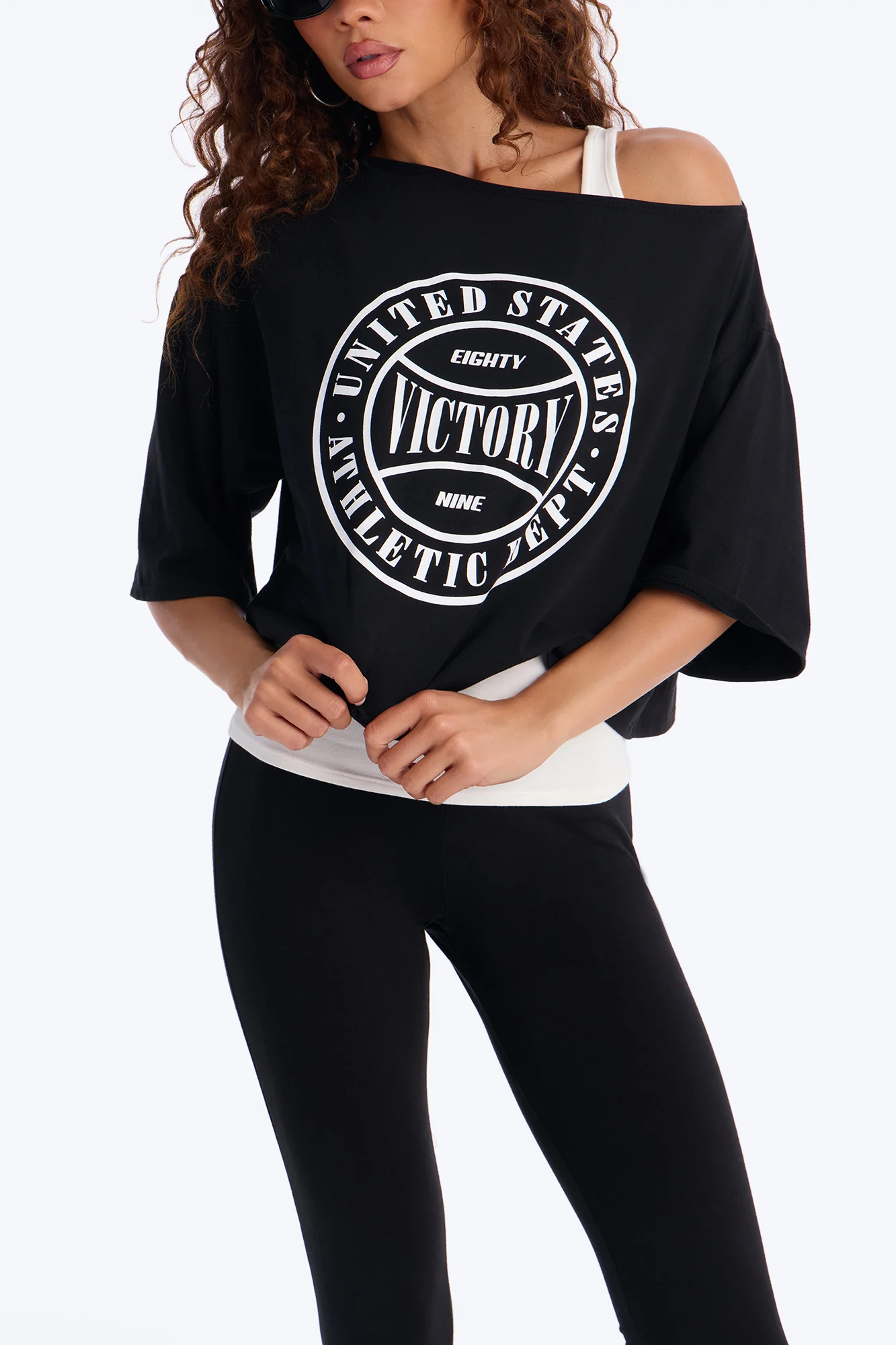 Victory Lap 3 Piece Off Shoulder Capri Set - Black - Image 3
