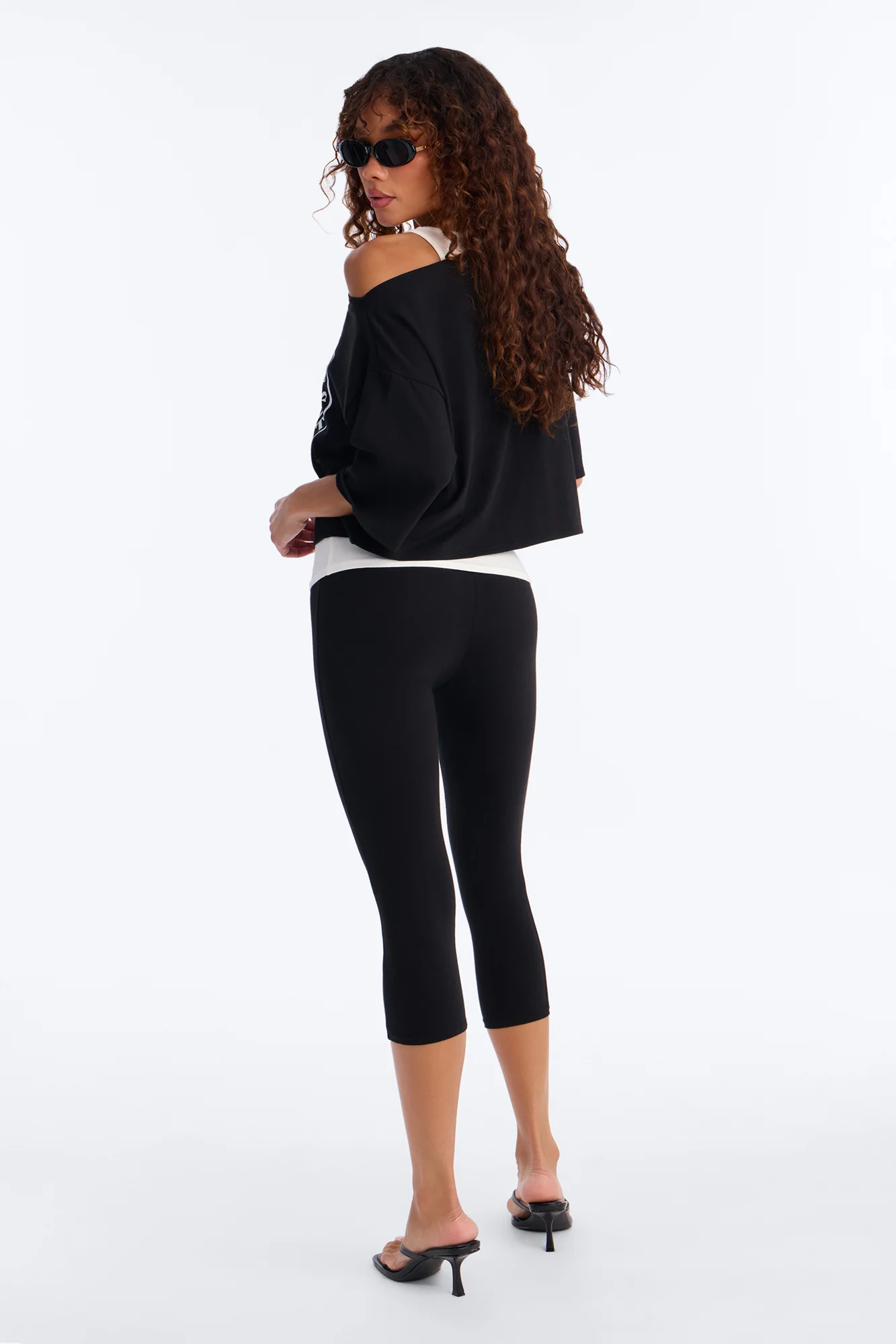 Victory Lap 3 Piece Off Shoulder Capri Set - Black - Image 4