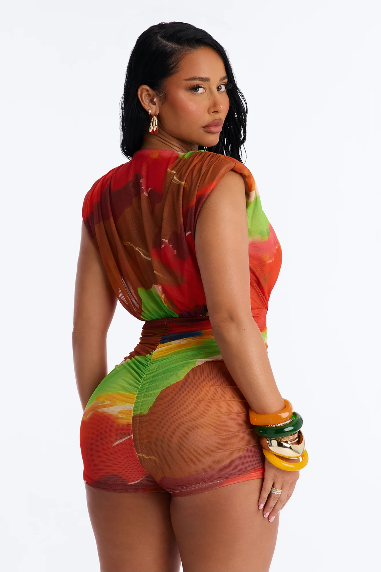 Viena Mesh Plunge Romper - Orange - Image 4