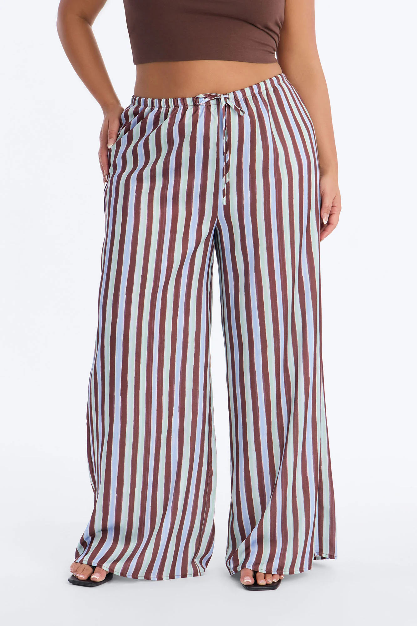 Vienna Mid Rise Satin Wide Leg Pant - Blue/combo - Image 6