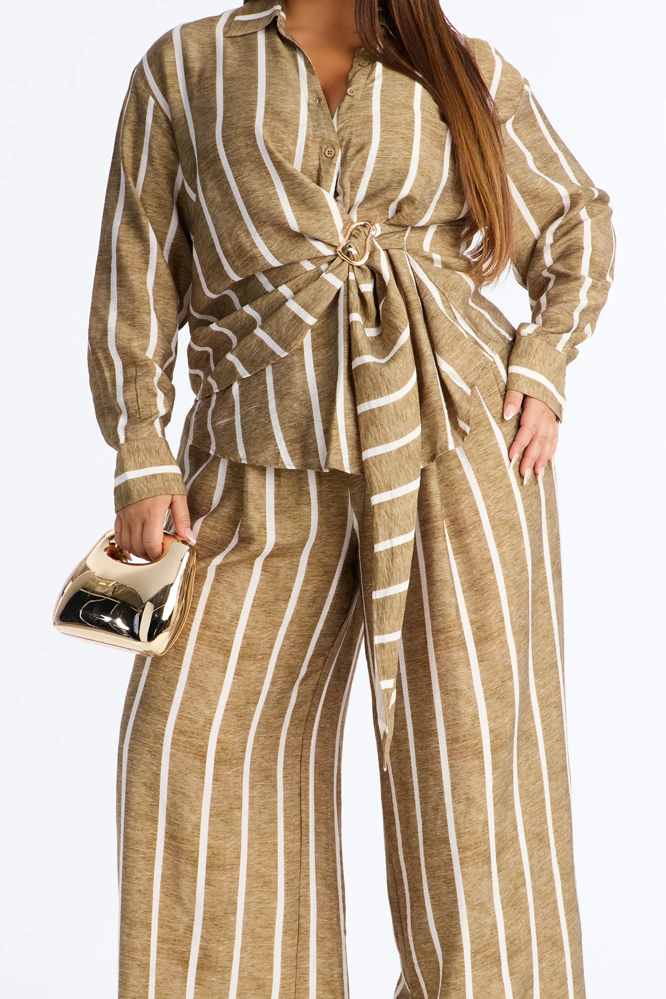 Vienna Pinstripe Pant Set - Olive - Image 6