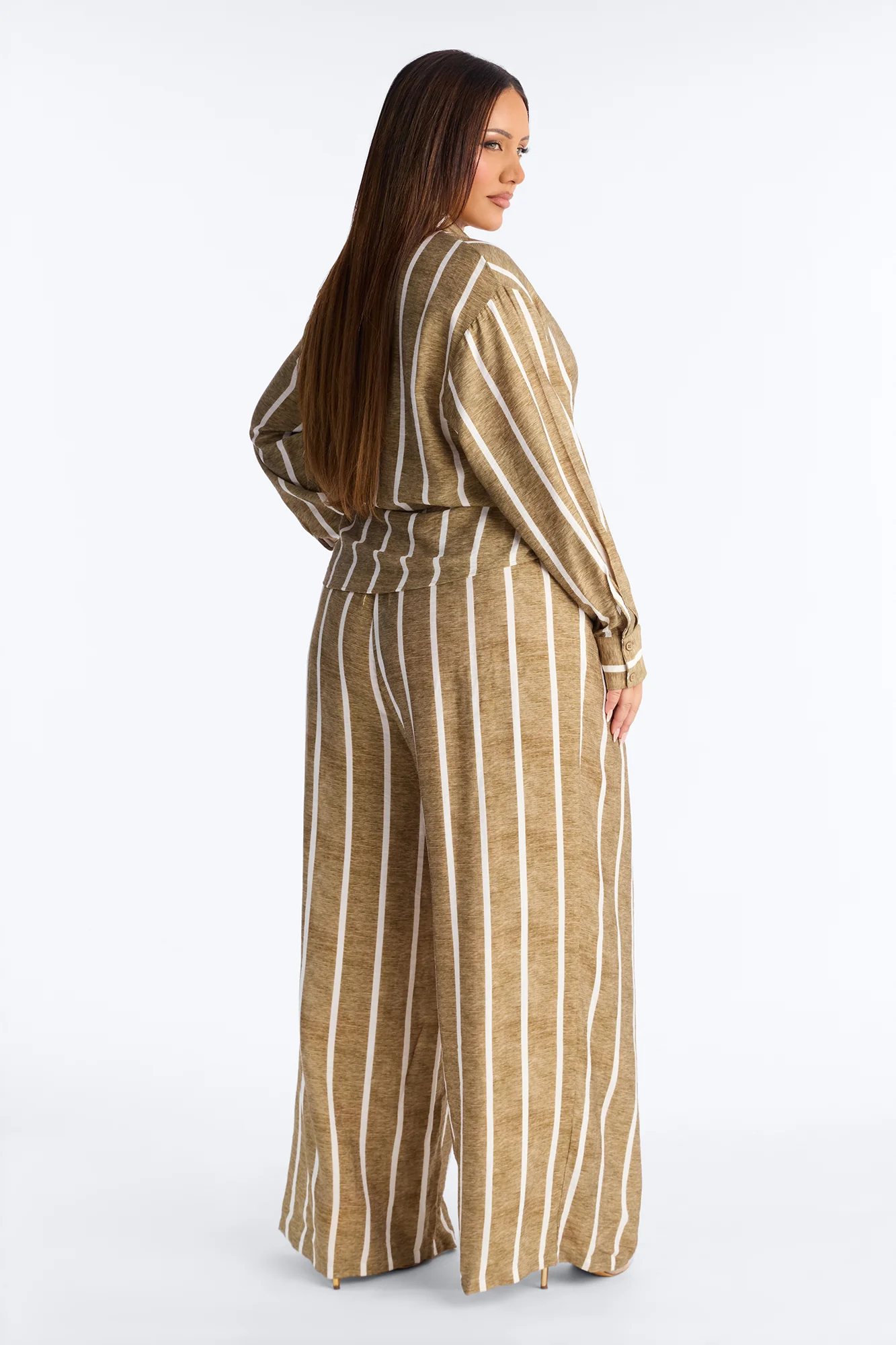 Vienna Pinstripe Pant Set - Olive - Image 8