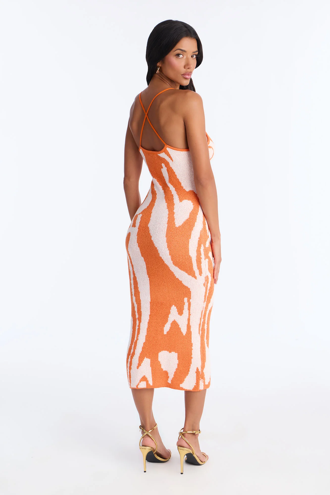 Vienna Printed Sweater Midi Dress - Orange/combo - Image 4