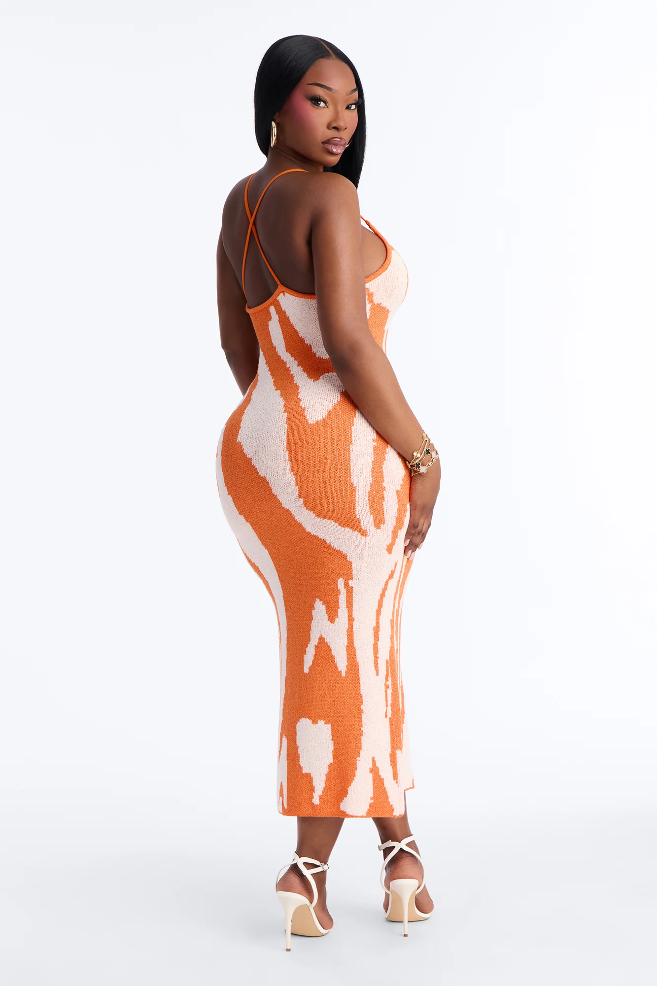 Vienna Printed Sweater Midi Dress - Orange/combo - Image 7