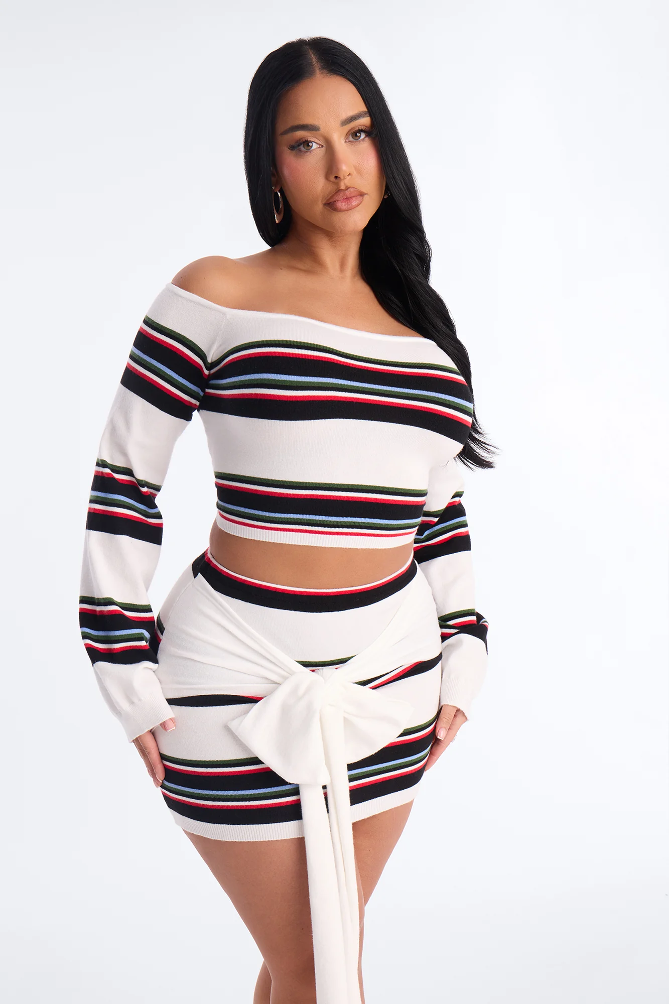 Vienna Striped Off Shoulder Skirt Set - White/combo - Image 2