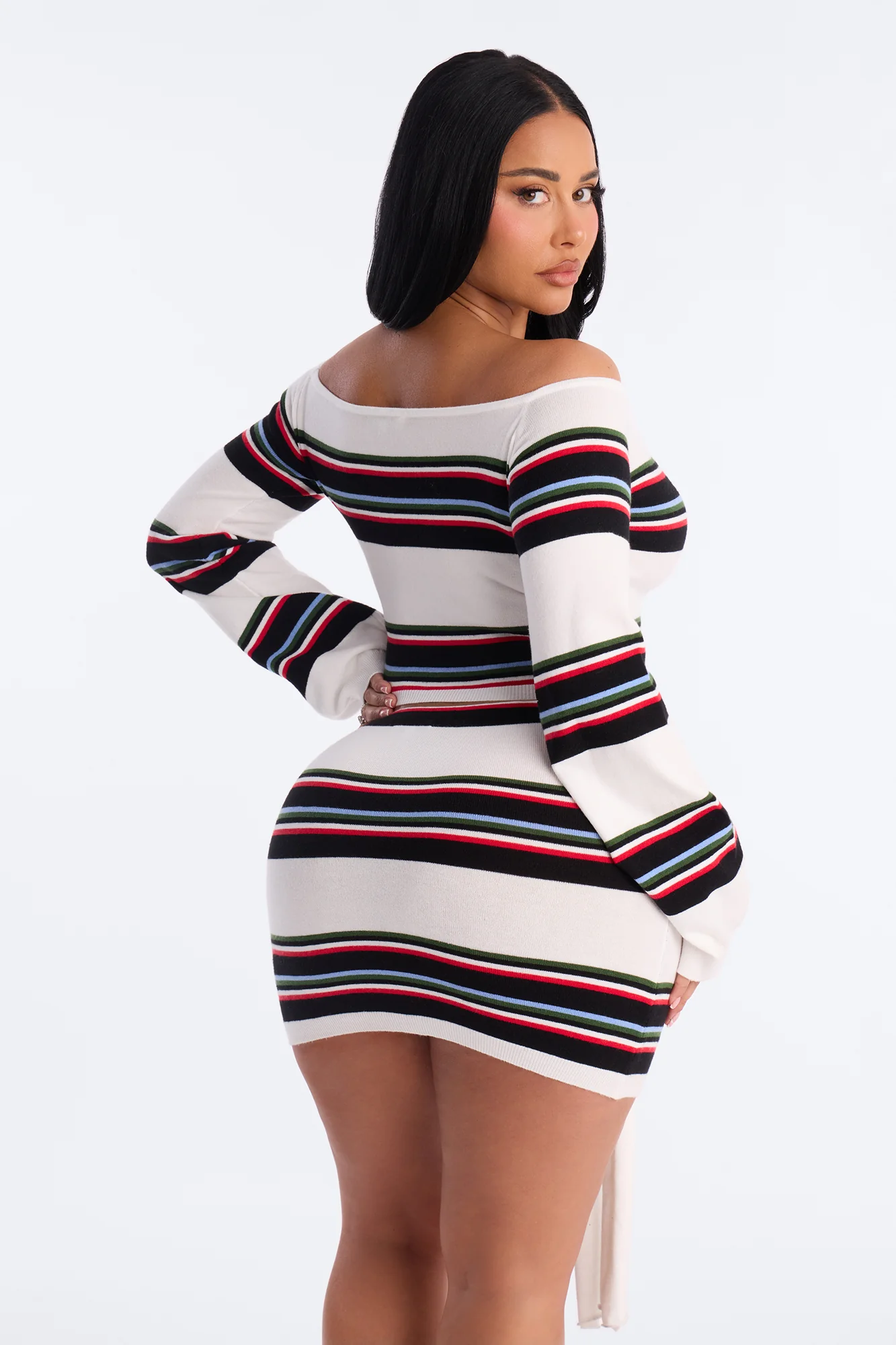 Vienna Striped Off Shoulder Skirt Set - White/combo - Image 4