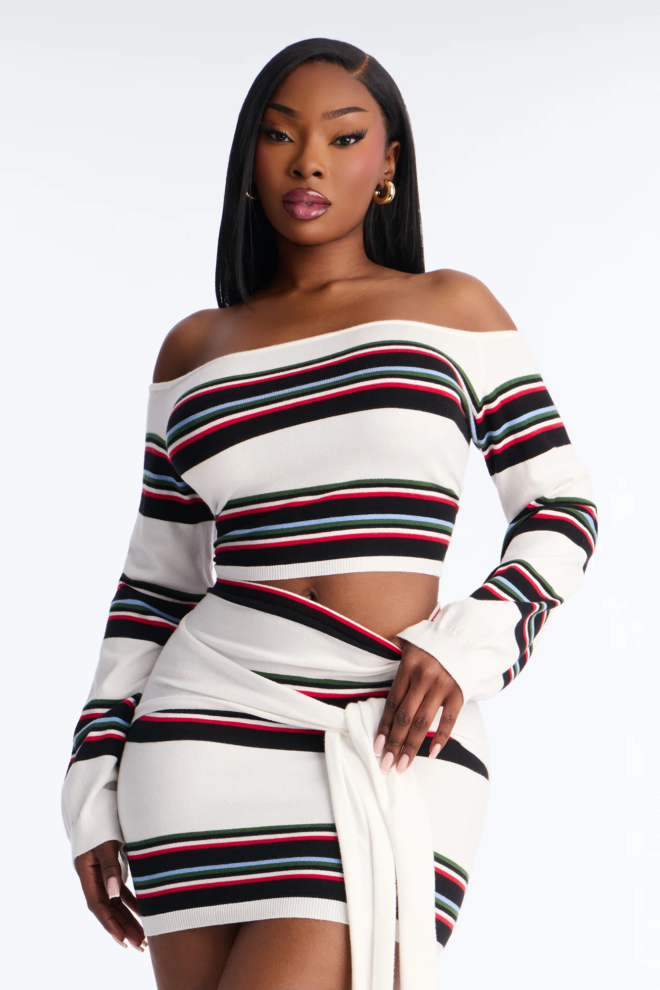 Vienna Striped Off Shoulder Skirt Set - White/combo - Image 5