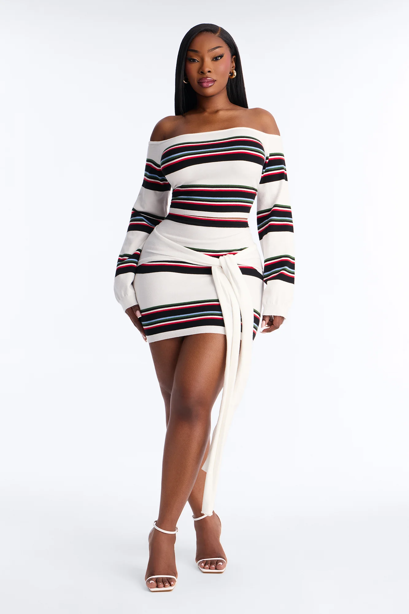 Vienna Striped Off Shoulder Skirt Set - White/combo - Image 6