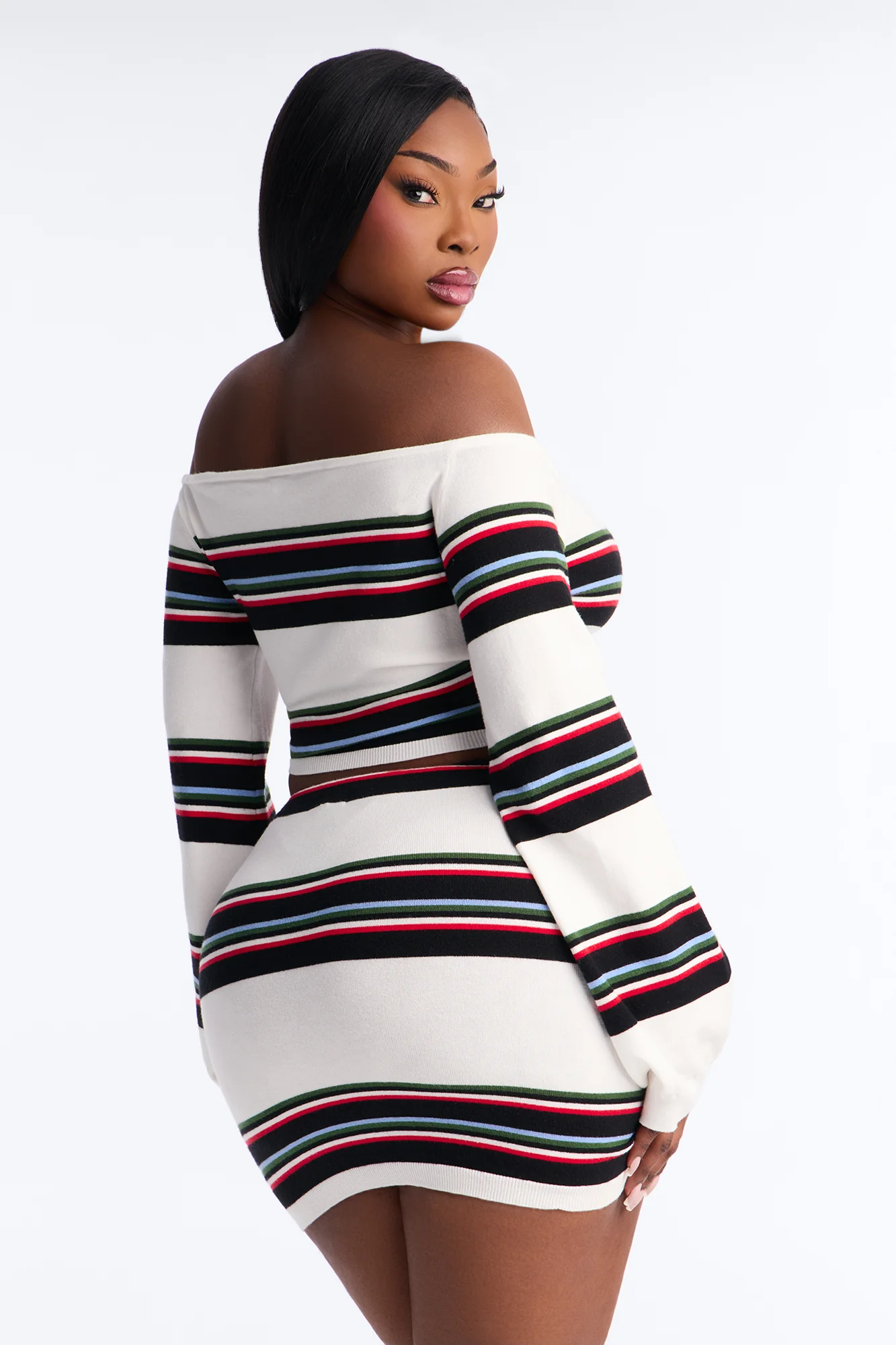 Vienna Striped Off Shoulder Skirt Set - White/combo - Image 8