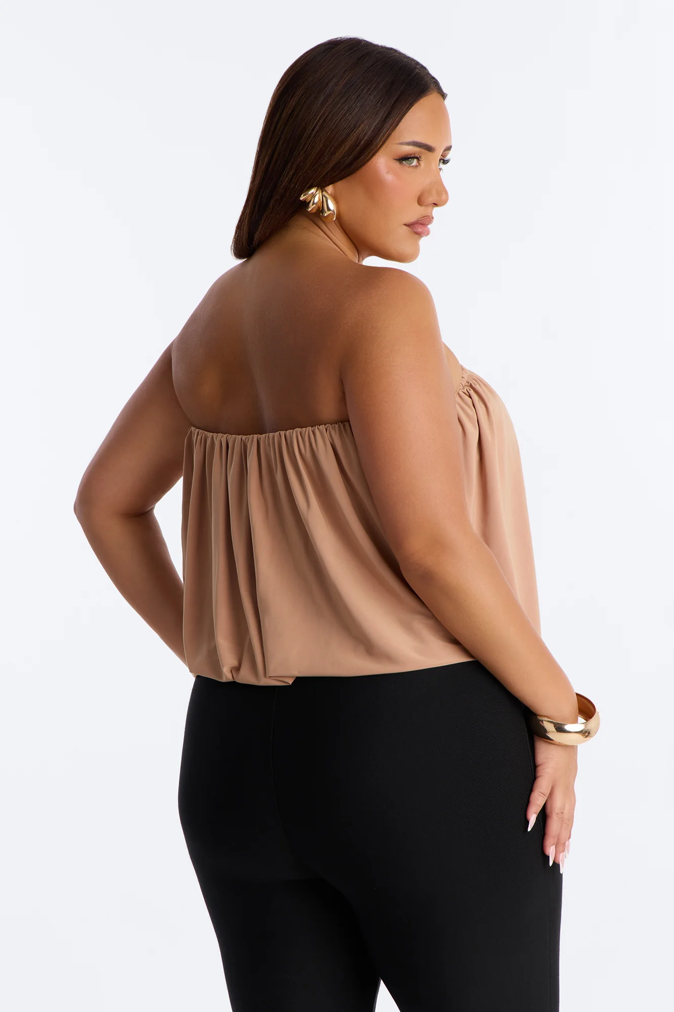 Villa Queen Loose Ruched Tube Top - Taupe - Image 7