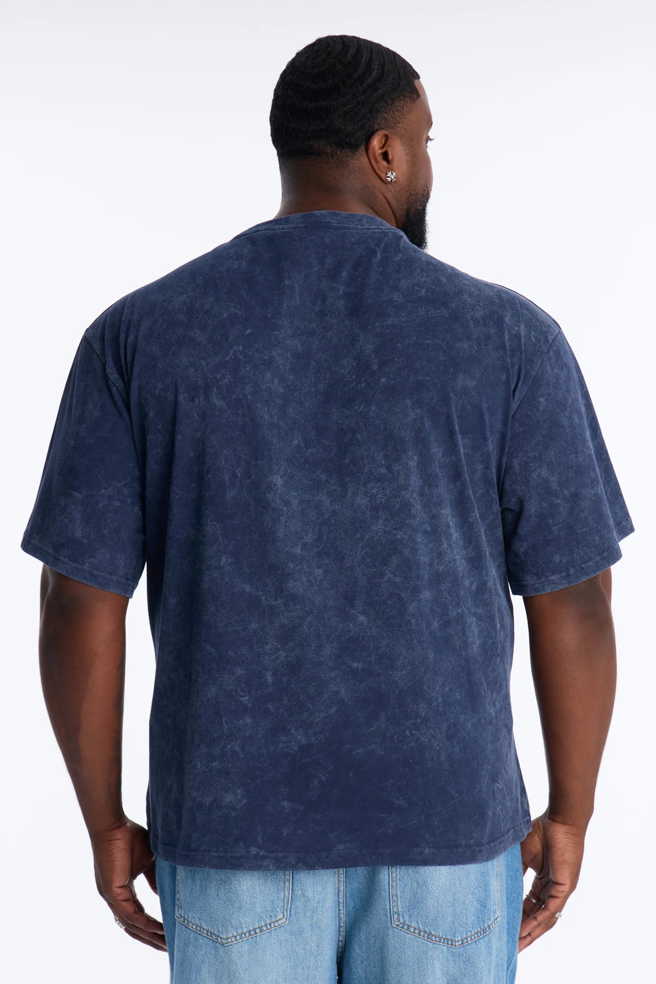 Vincent Van Gogh Starry Night Embroidered Mineral Wash Fleece Tee - Navy - Image 8