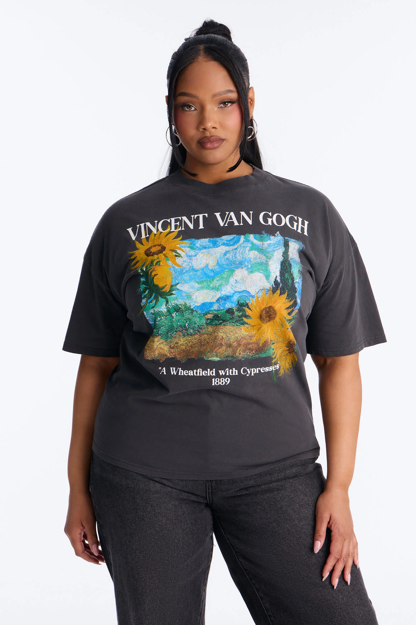 Vincent Van Gogh Sunflower Tee - Black Wash - Image 4