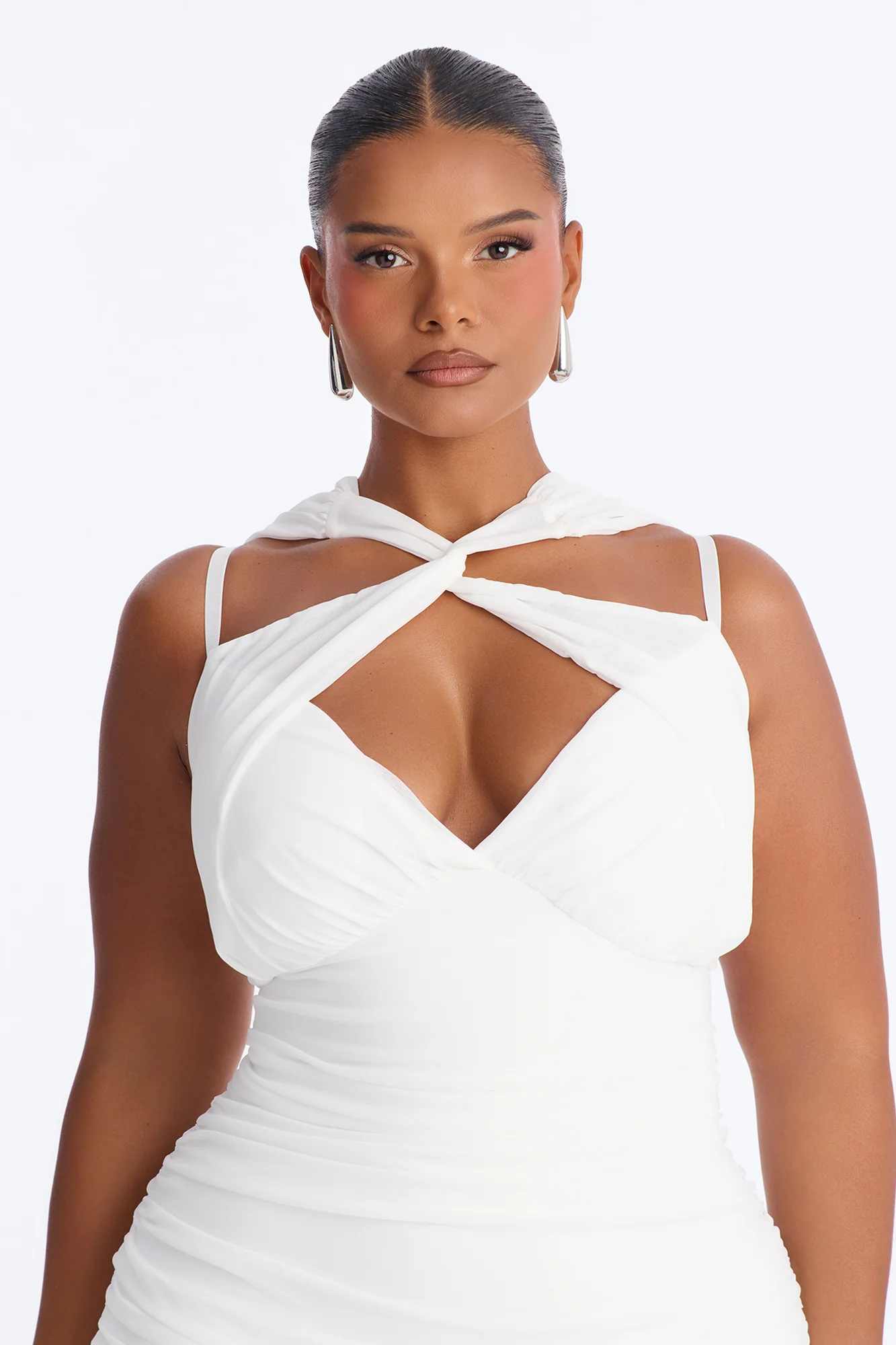 Violette Ruched Mesh Maxi Dress - White - Image 6