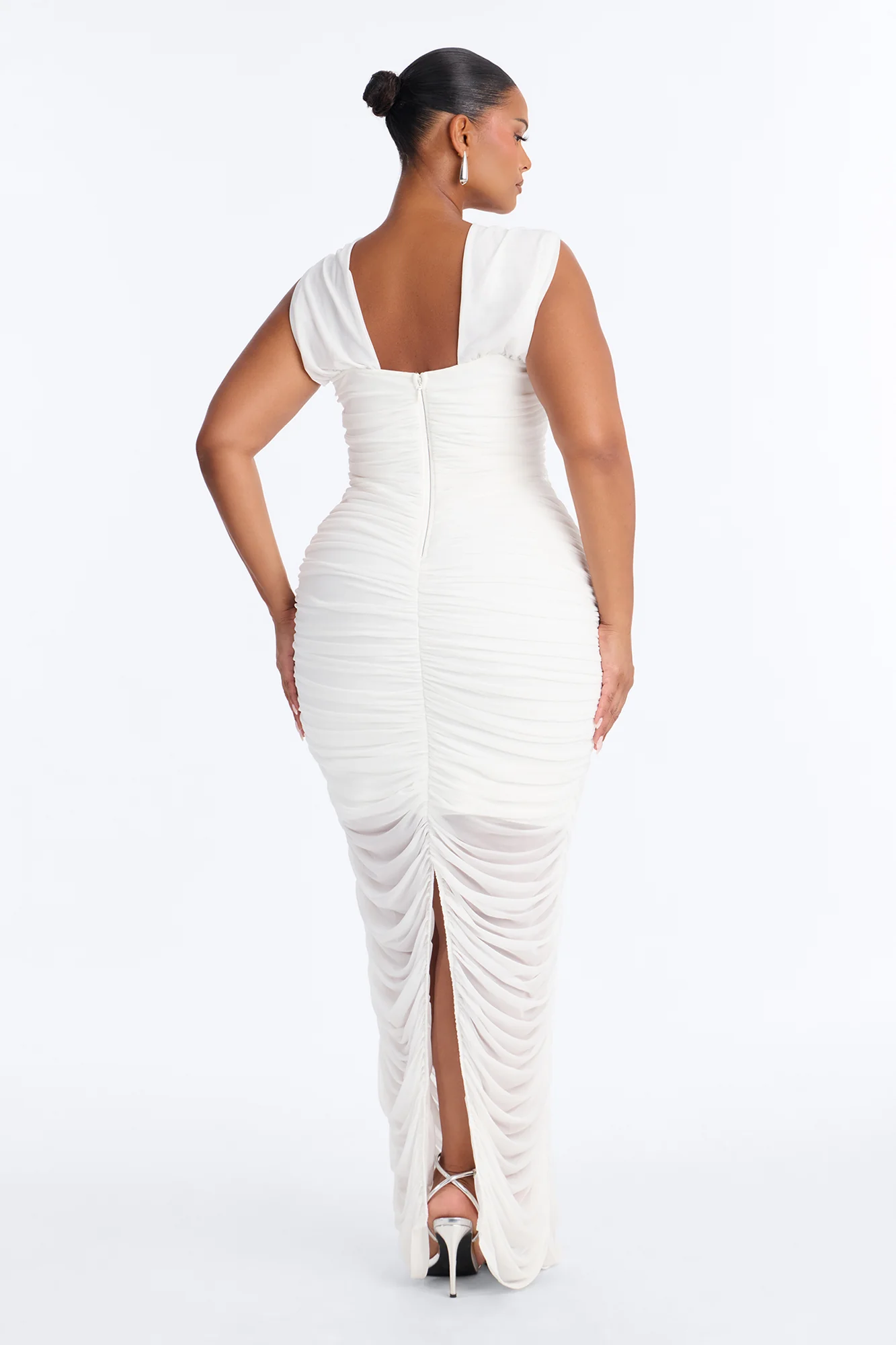 Violette Ruched Mesh Maxi Dress - White - Image 8