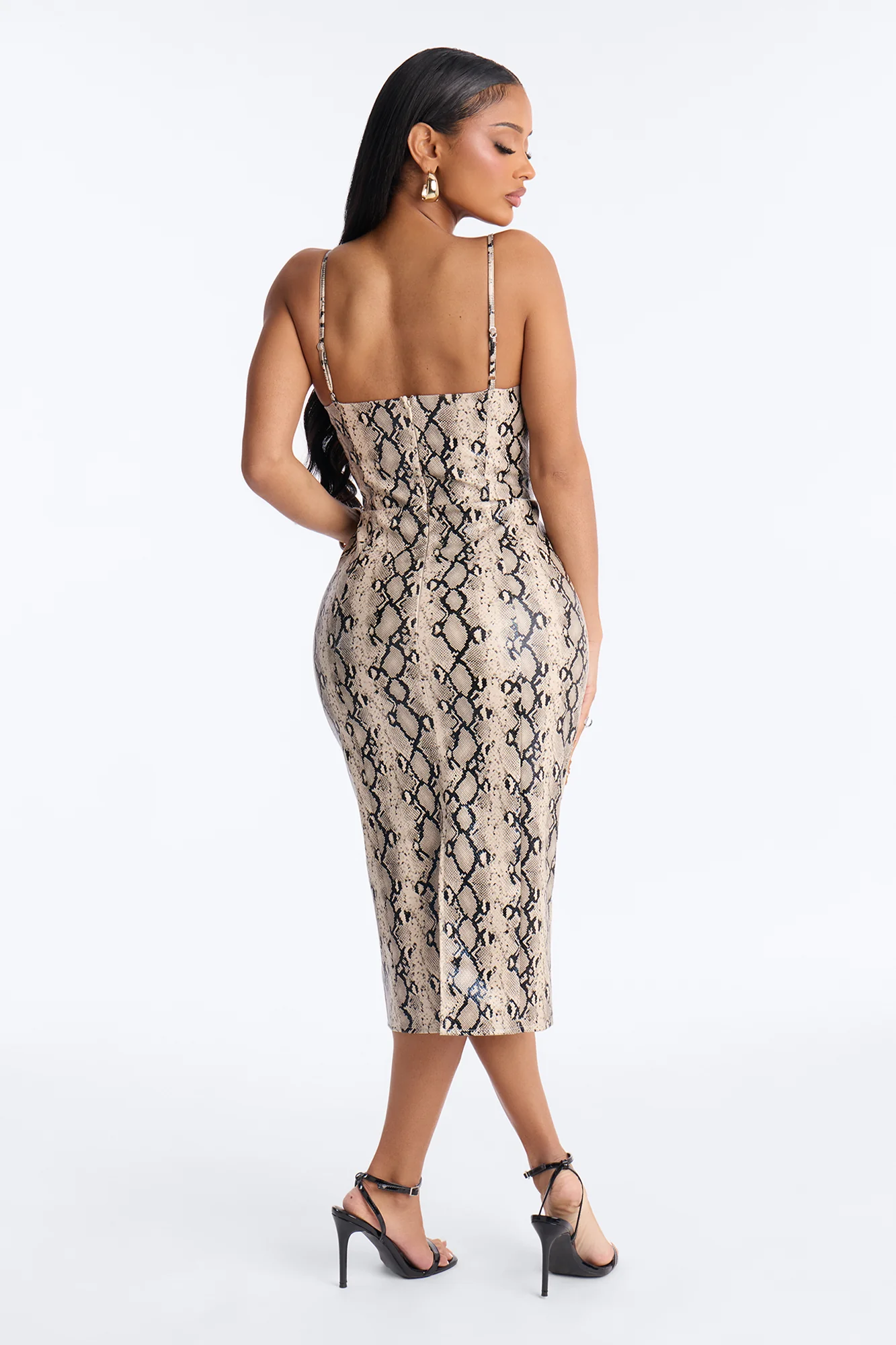 Vionna Snakeskin Faux Leather Midi Dress - Taupe/combo - Image 4