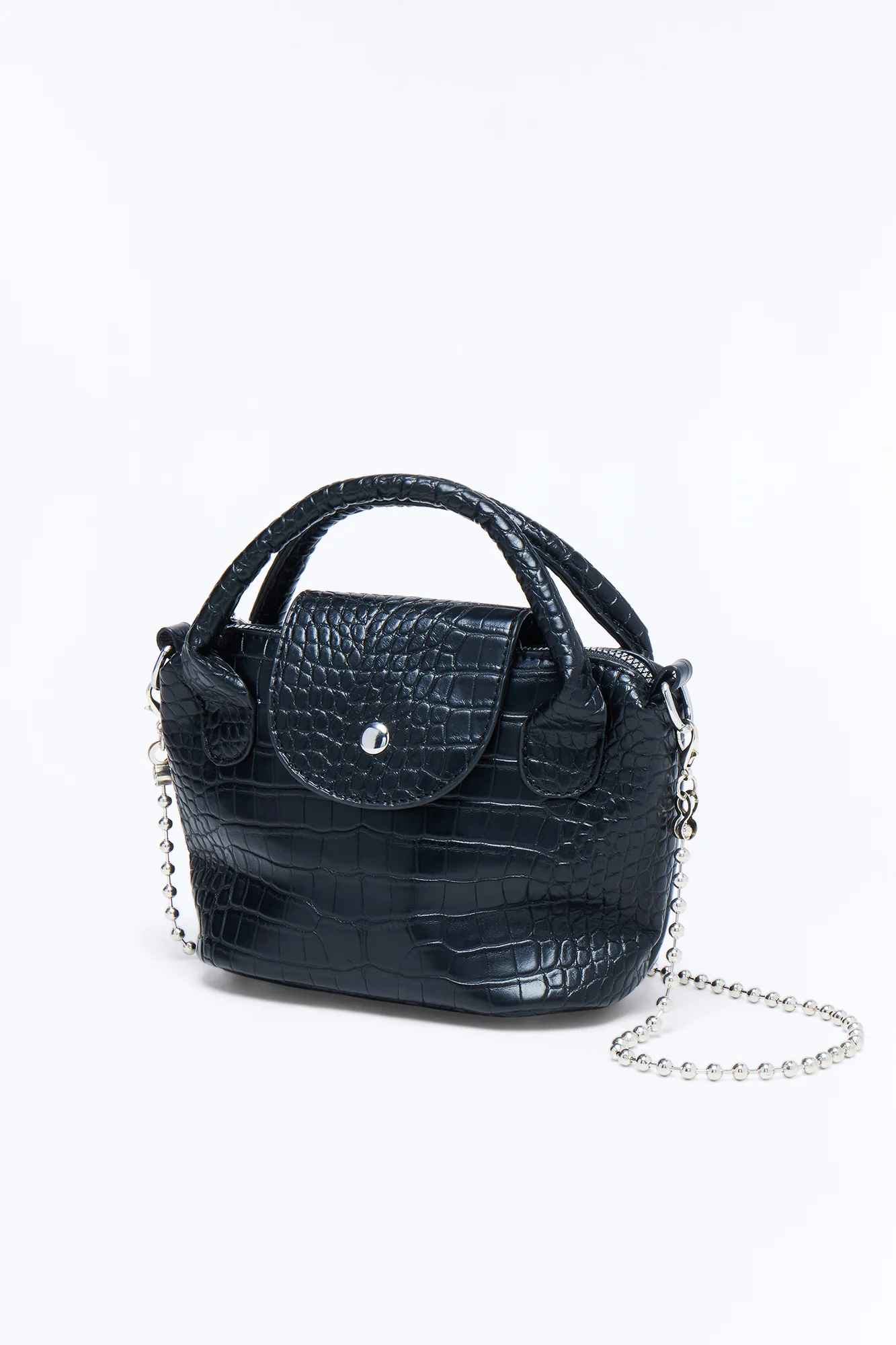 Viper Bite Faux Leather Satchel Handbag - Black - Image 3