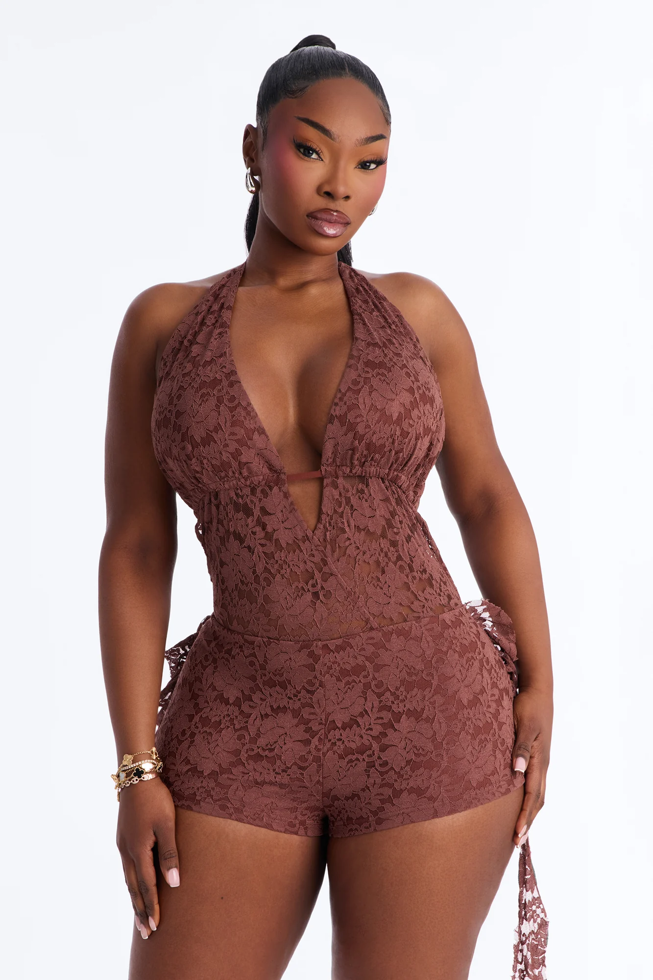 Viridiana Lace Romper - Chocolate - Image 6