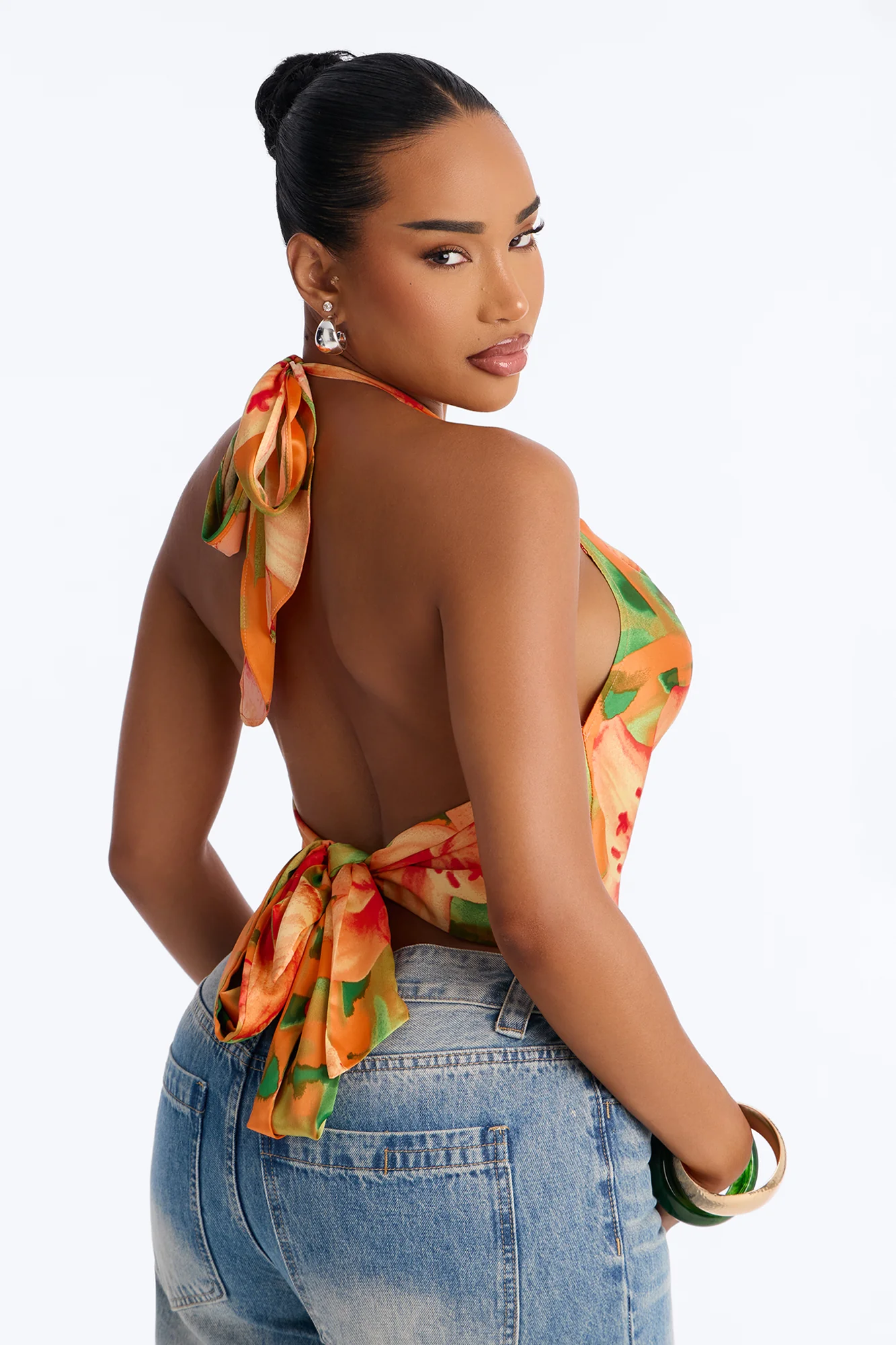 Vitamin Sea Overdose Tie Back Floral Satin Top - Multi Color - Image 4