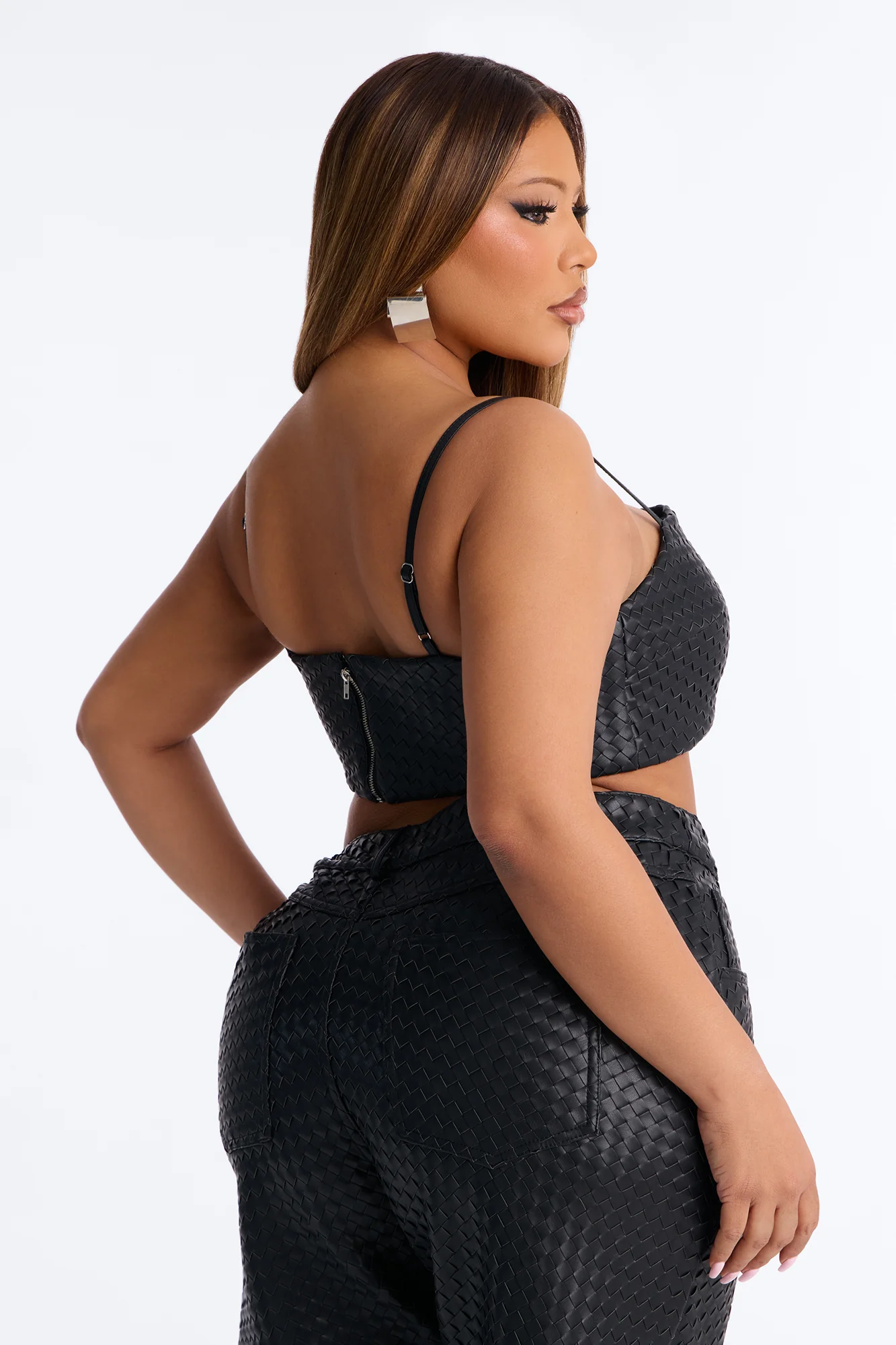 Vivian Woven Faux Leather Bralette Top - Black - Image 8