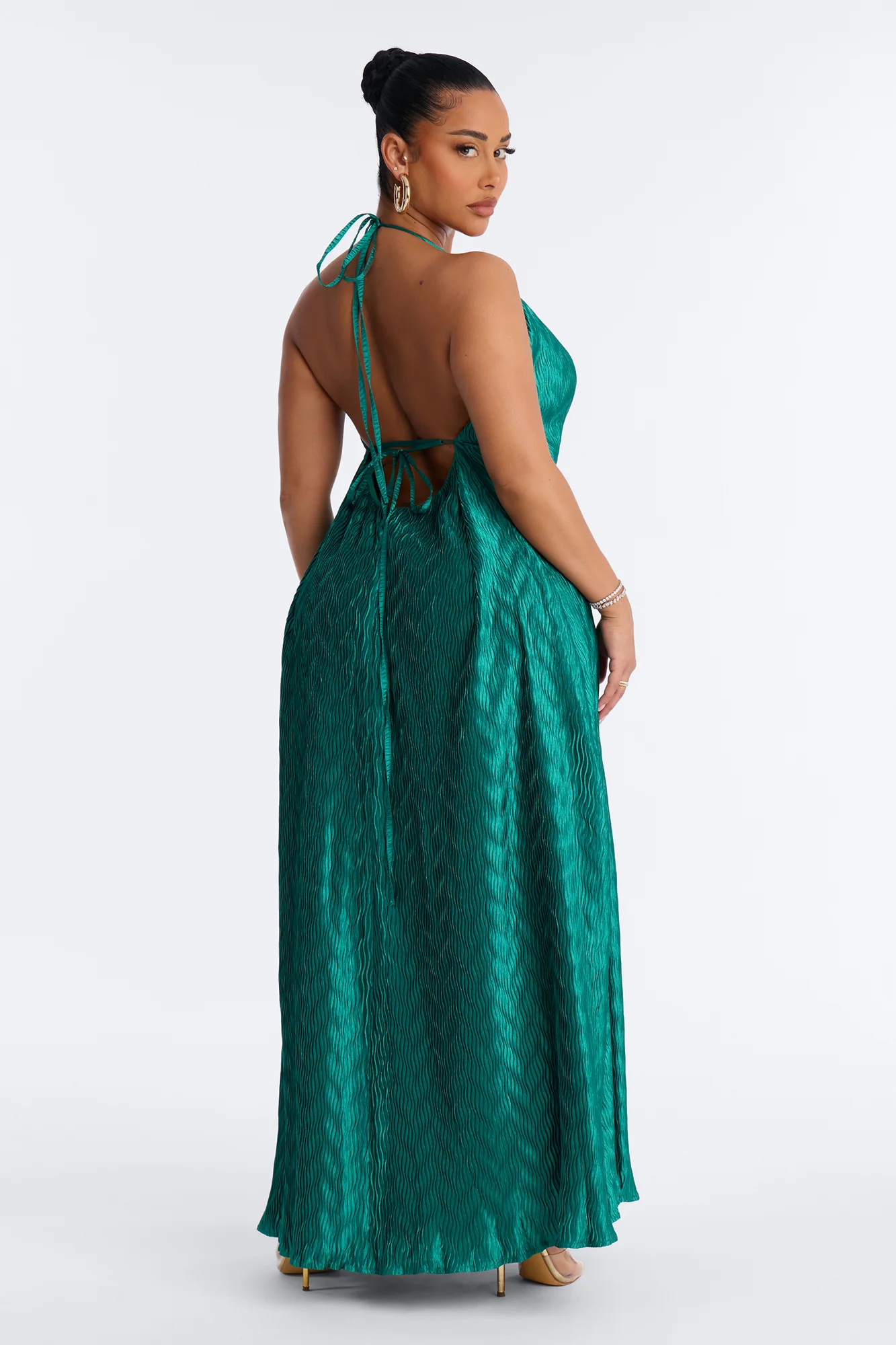 Vivianna Backless Plisse Maxi Dress - Green - Image 4