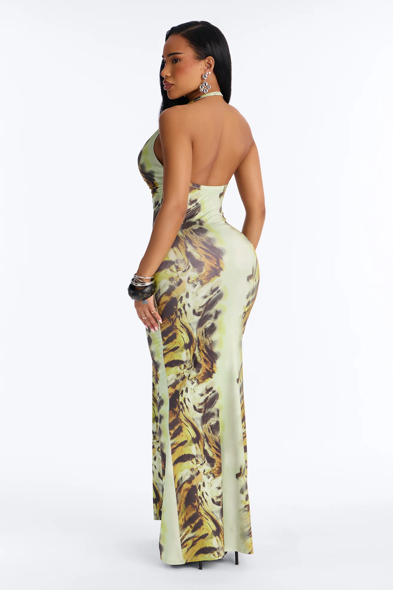 Vivienne Draped Backless Maxi Dress - Green/combo - Image 4