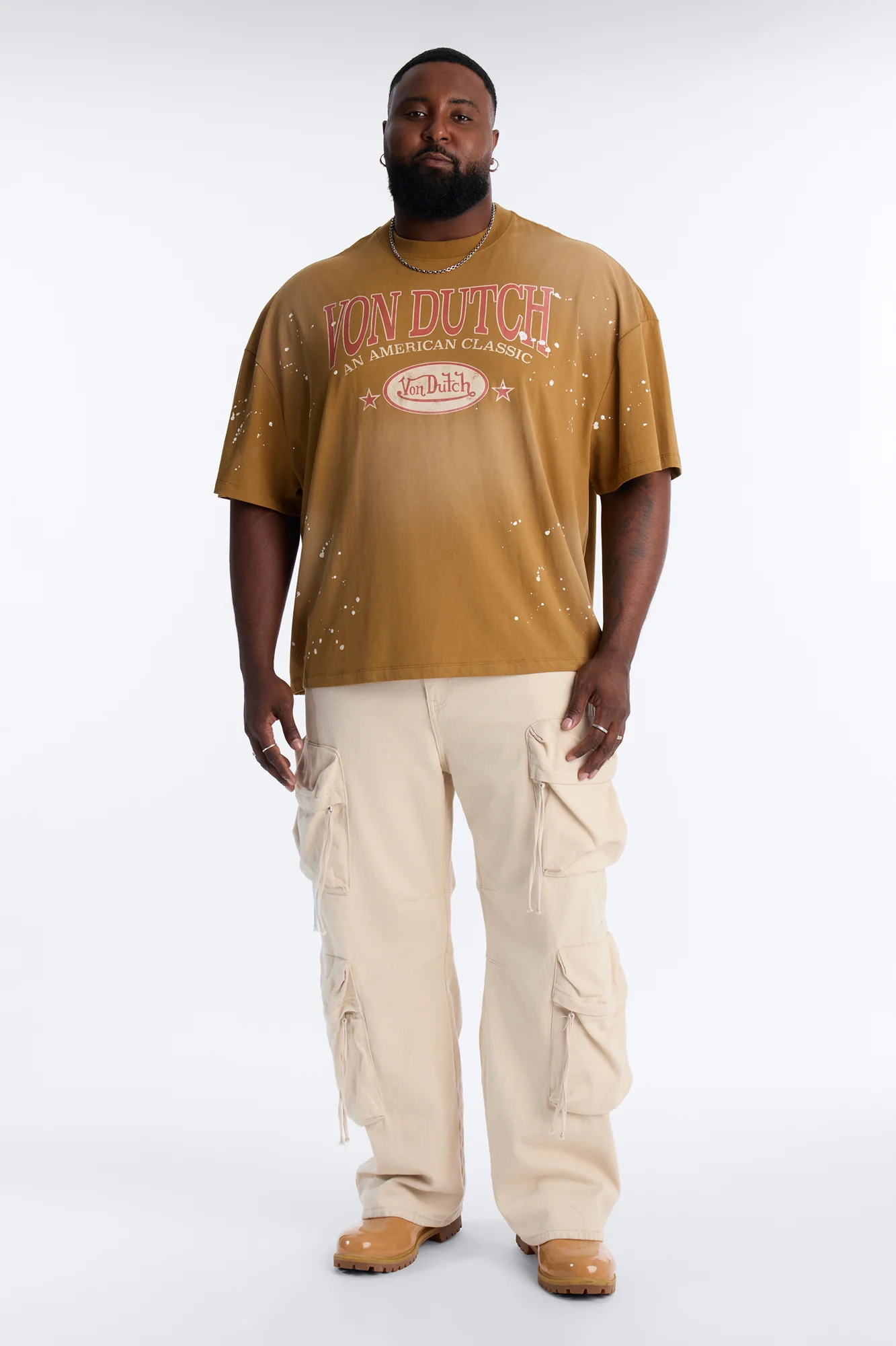 Von Dutch American Classic Boxy Short Sleeve Tee - Tan - Image 6