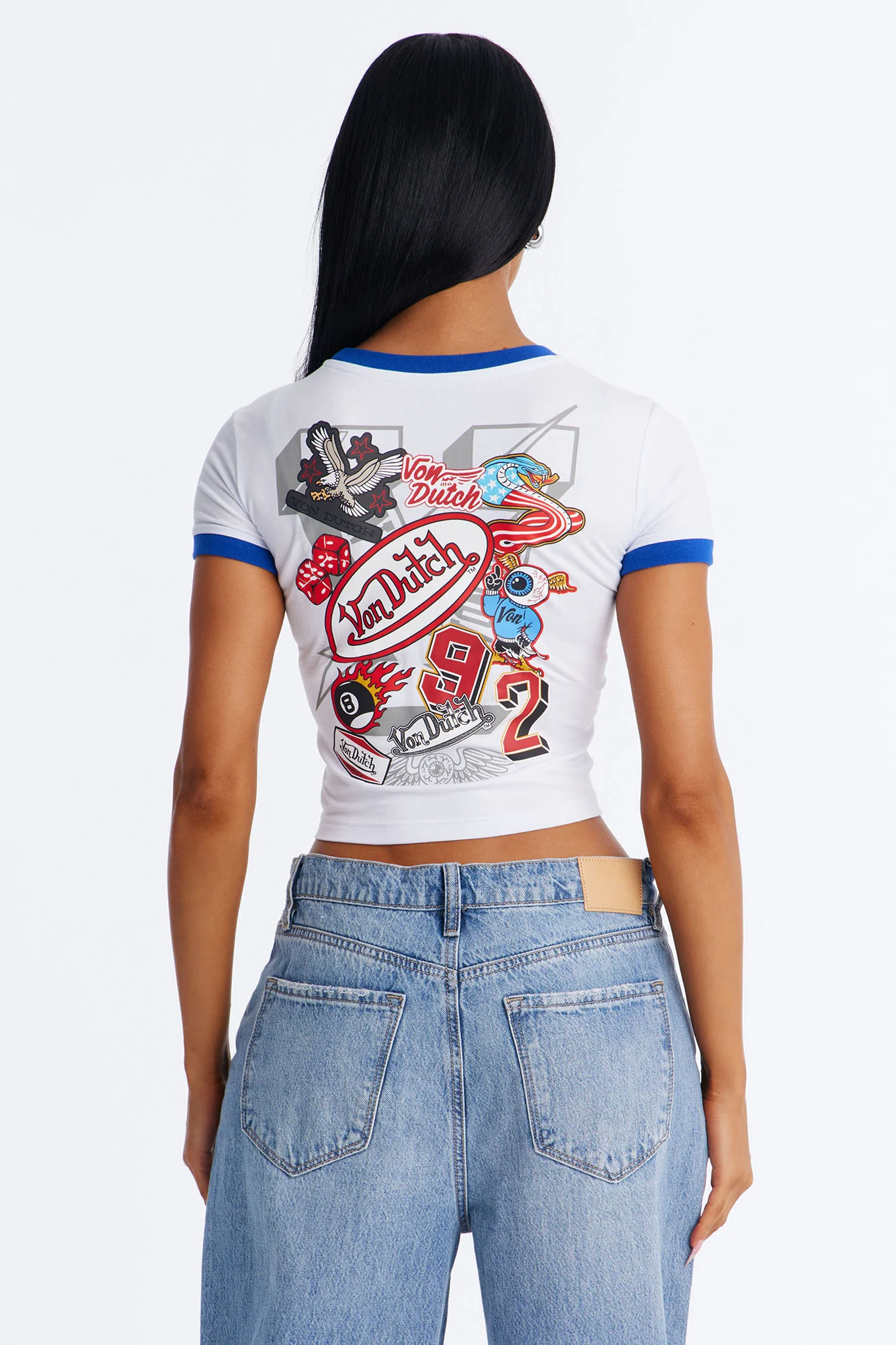 Von Dutch Americana Ringer Graphic Baby Tee - White - Image 4