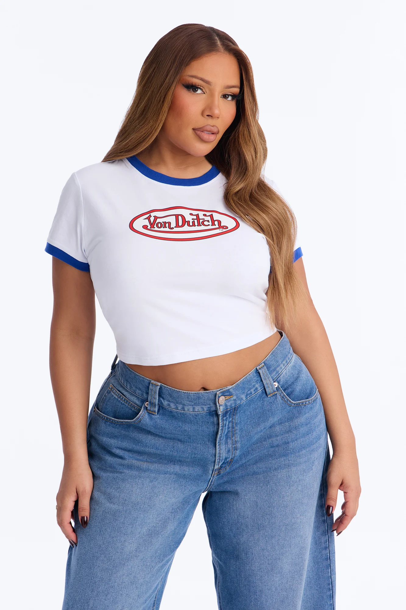 Von Dutch Americana Ringer Graphic Baby Tee - White - Image 5
